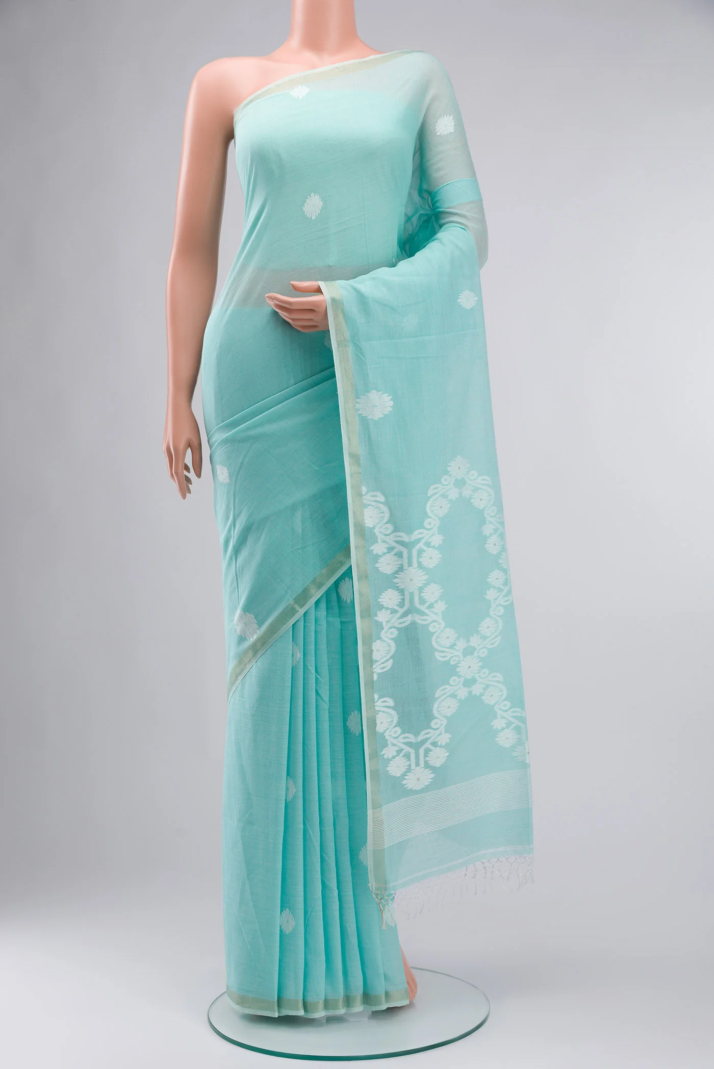 Aaheli-Sky Blue Bengal Cotton Saree