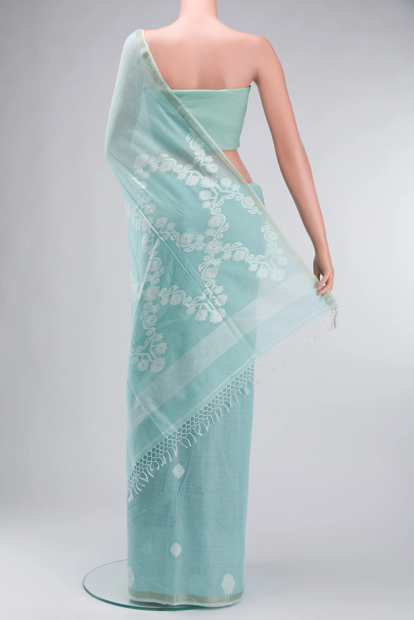 Aaheli-Sky Blue Bengal Cotton Saree - Image 7
