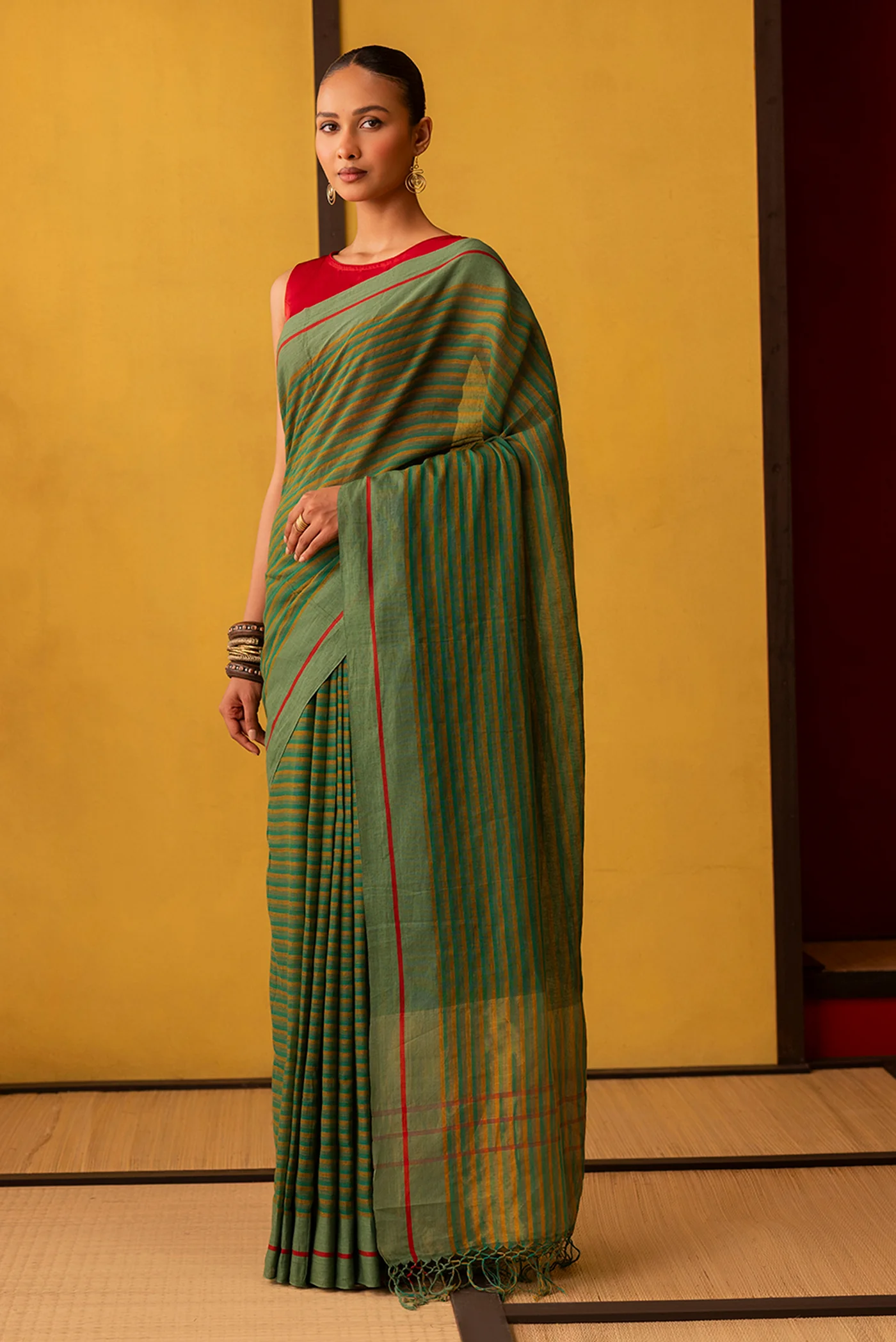 Aamras-Green Cotton Saree - Image 3