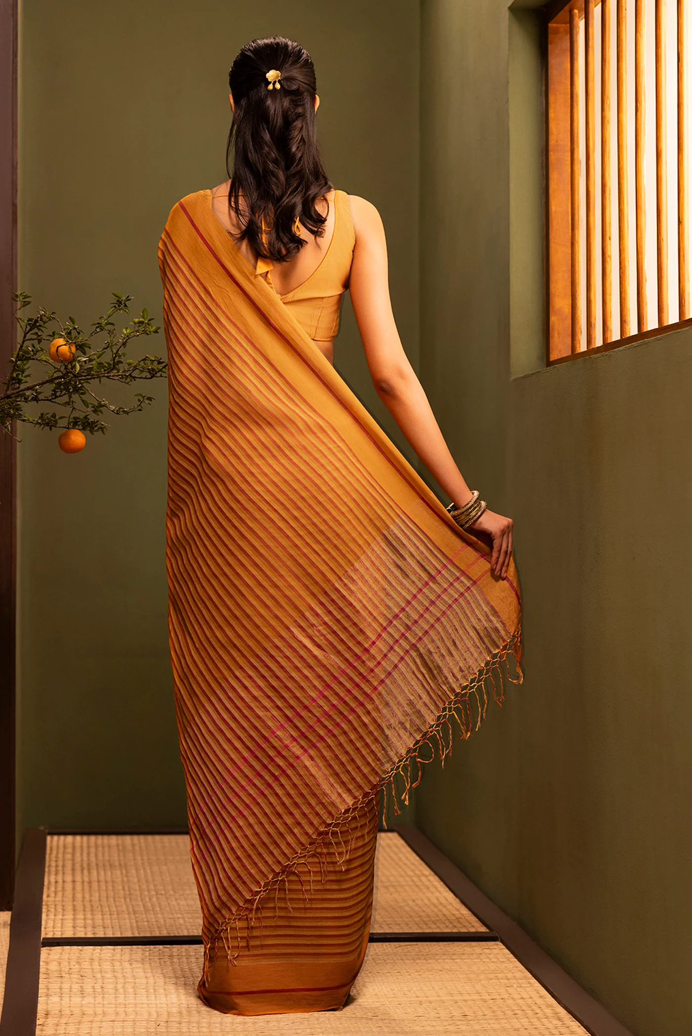 Aamras-Mustard Yellow Cotton Saree - Image 6