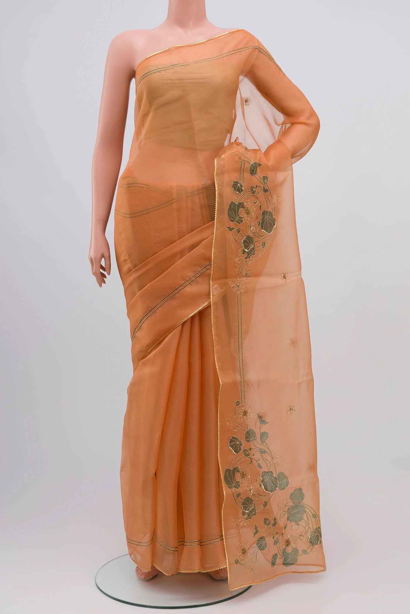 Aboli-Apricot Orange Organza Silk Saree - Image 2