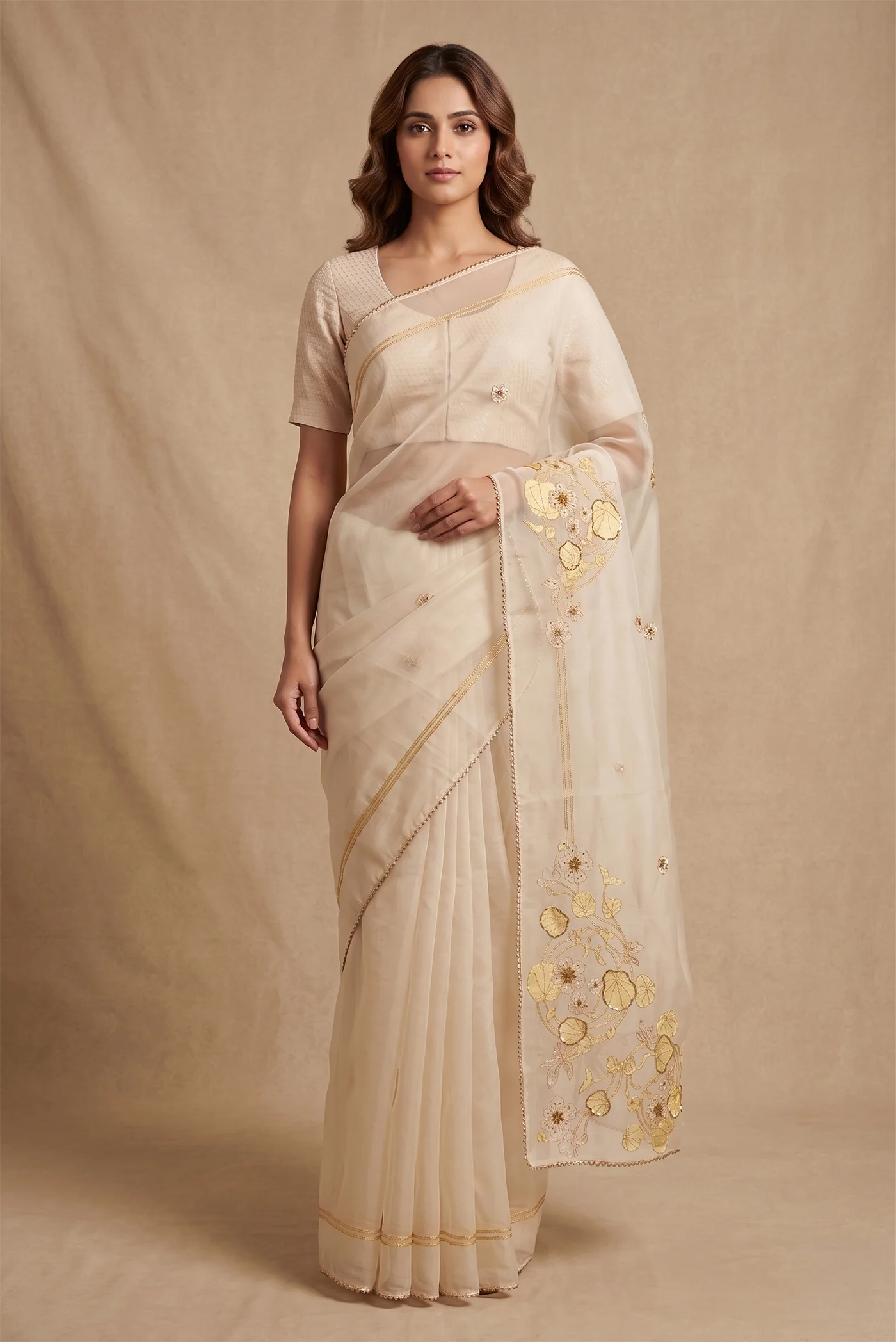 Aboli-Cream Organza Silk Saree