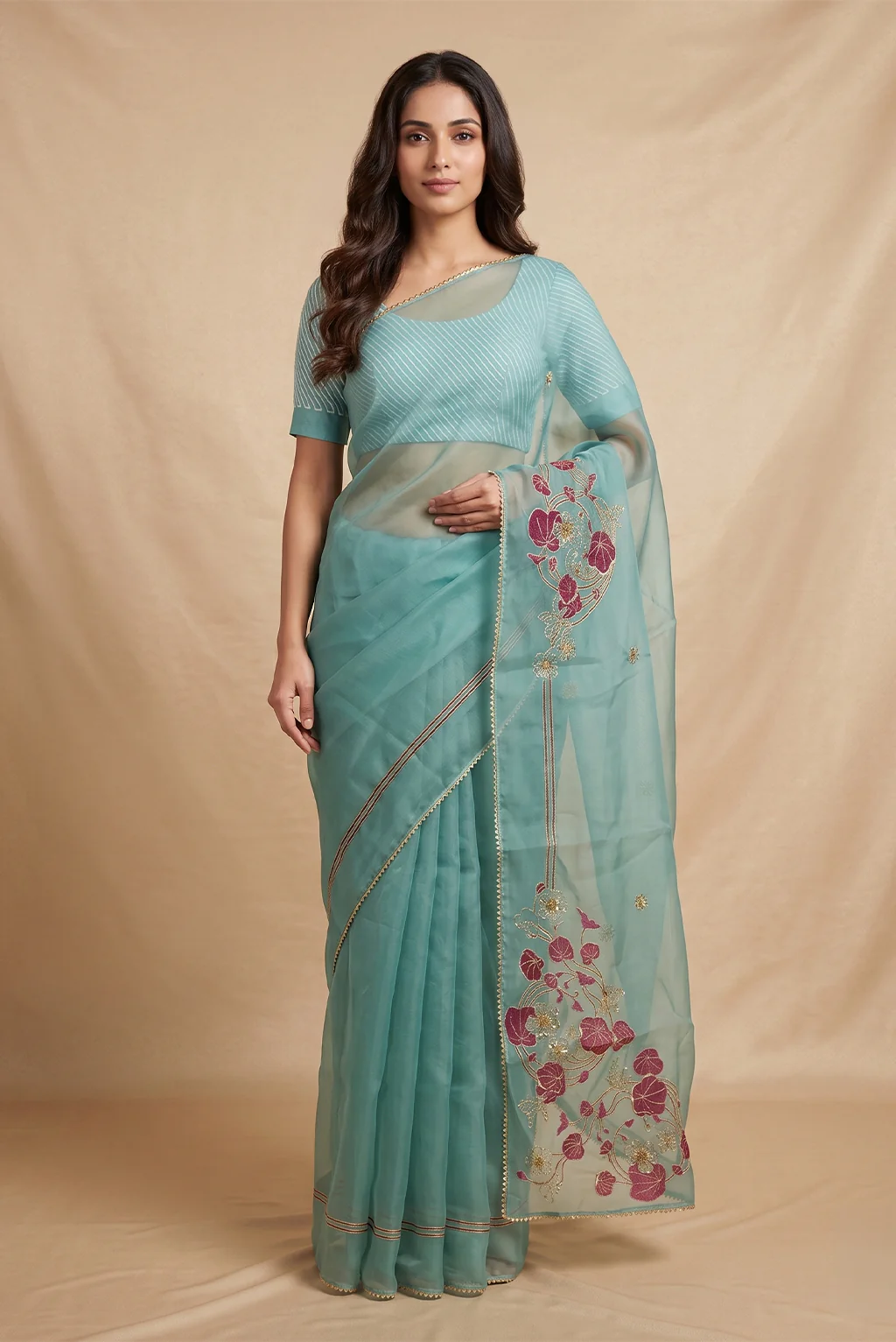 Aboli-Green Organza Silk Saree