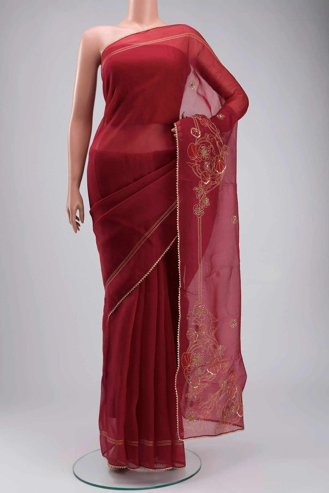 Aboli-Maroon Organza Silk Saree - Image 2
