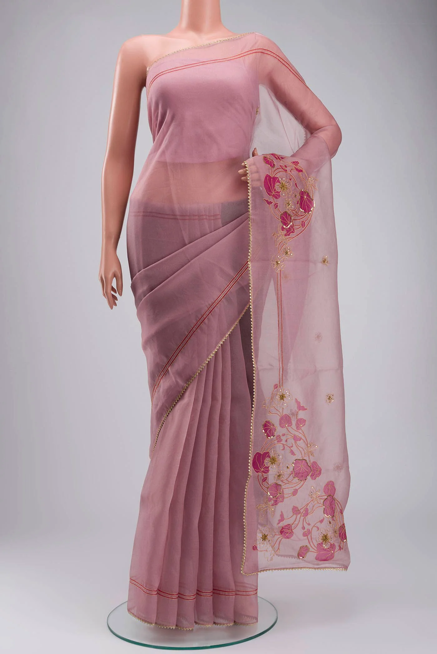 Aboli-Pink Organza Silk Saree - Image 2