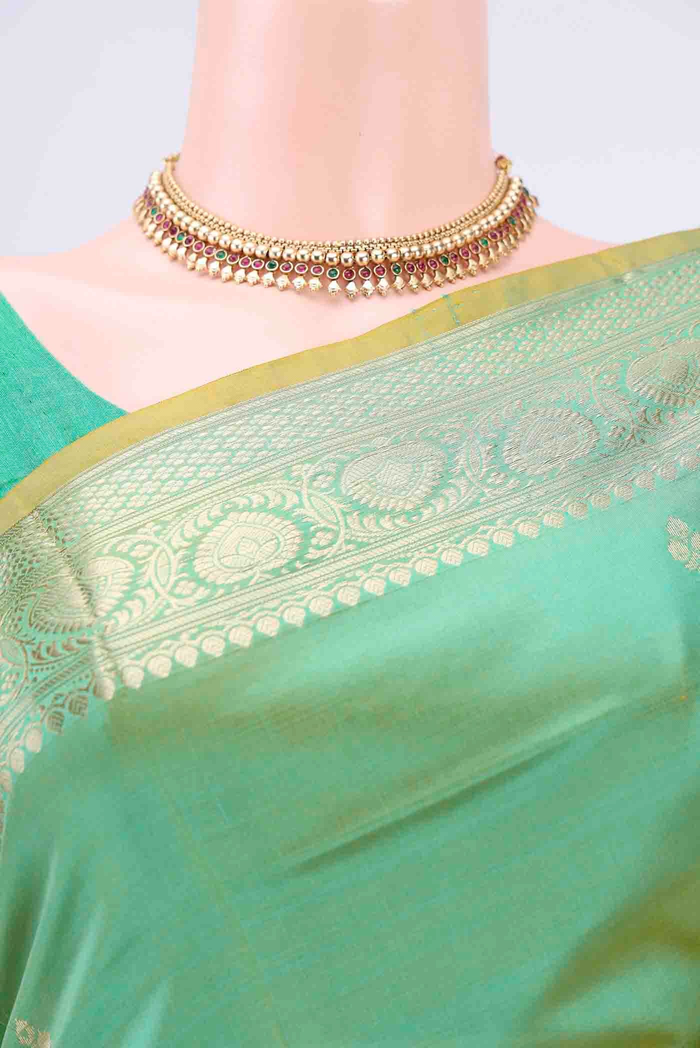 Acid Green Dual Tone Banarasi Katan Silk Saree - Image 2