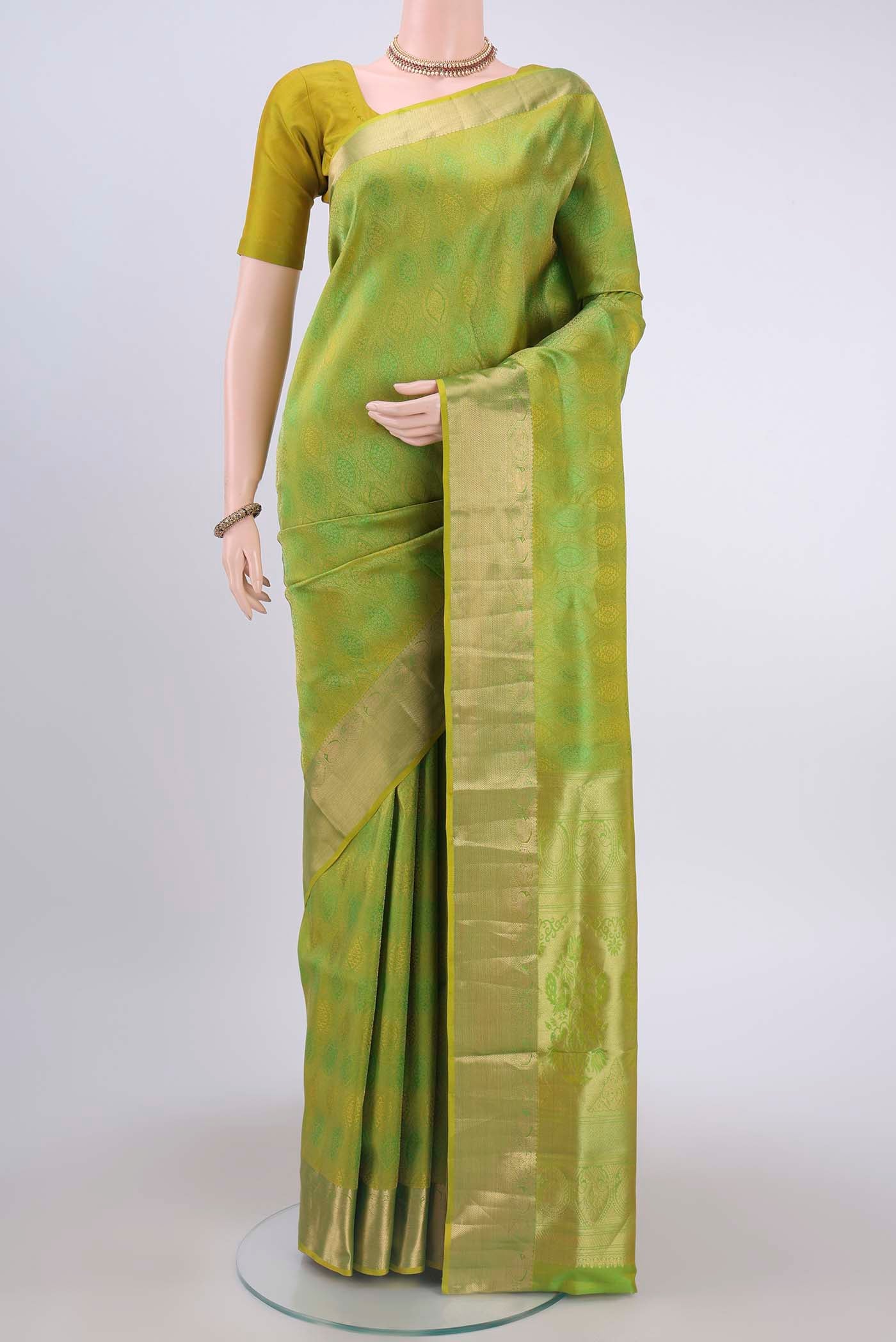 Acid Green Dual Tone Soft Silk Saree