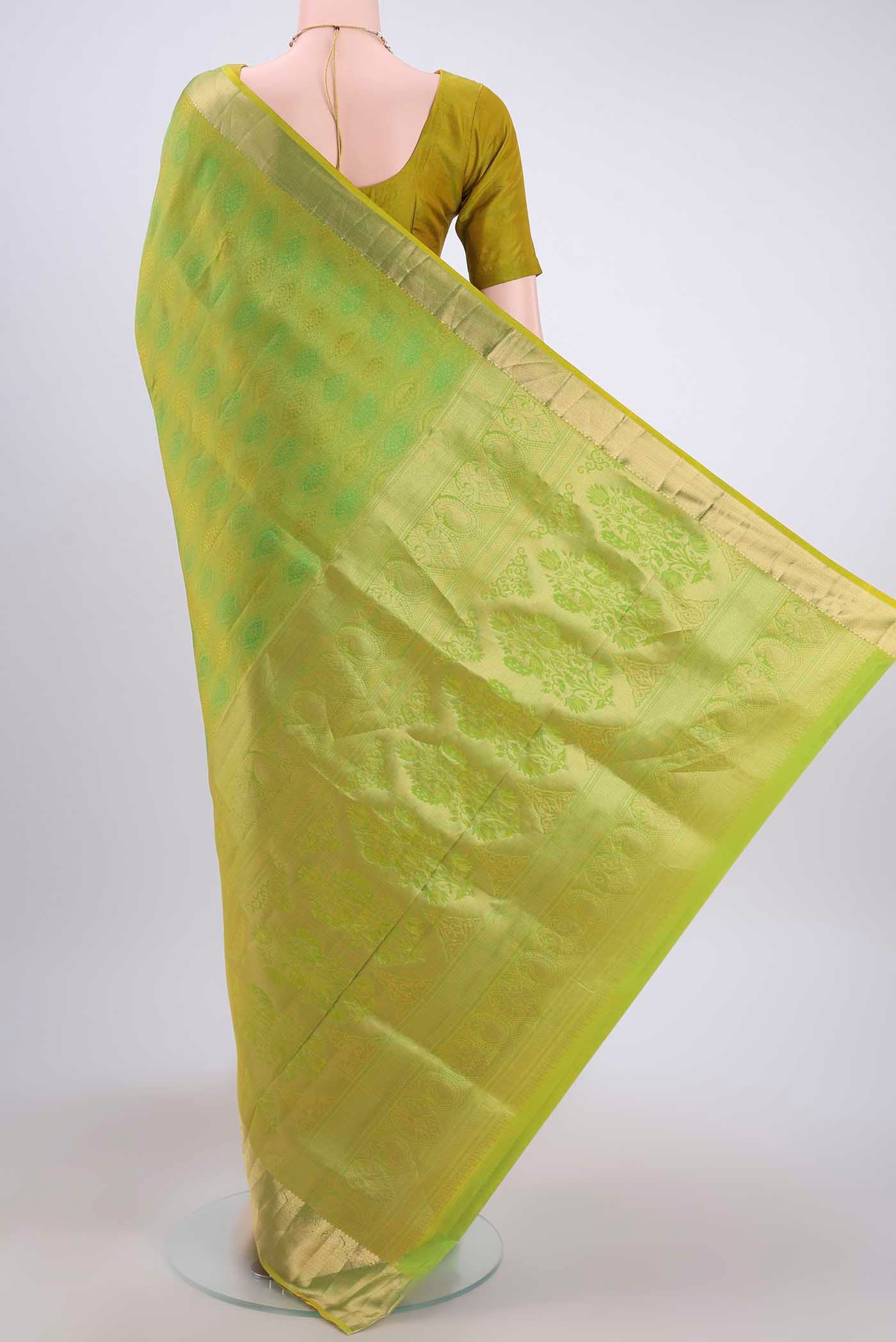 Acid Green Dual Tone Soft Silk Saree - Image 3