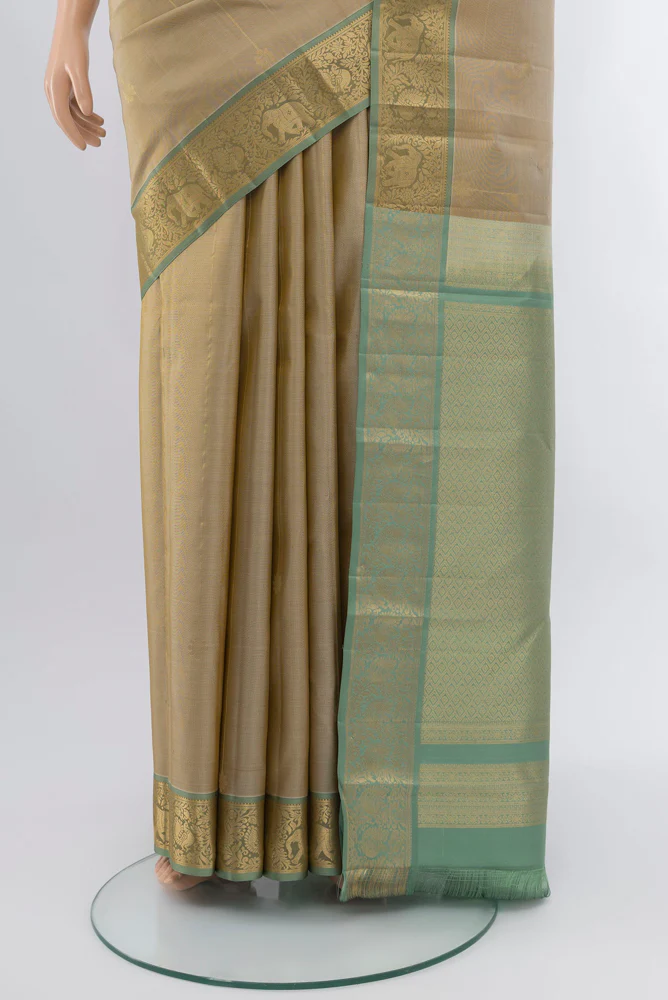 Beige Kanchipuram Silk Saree - Image 3