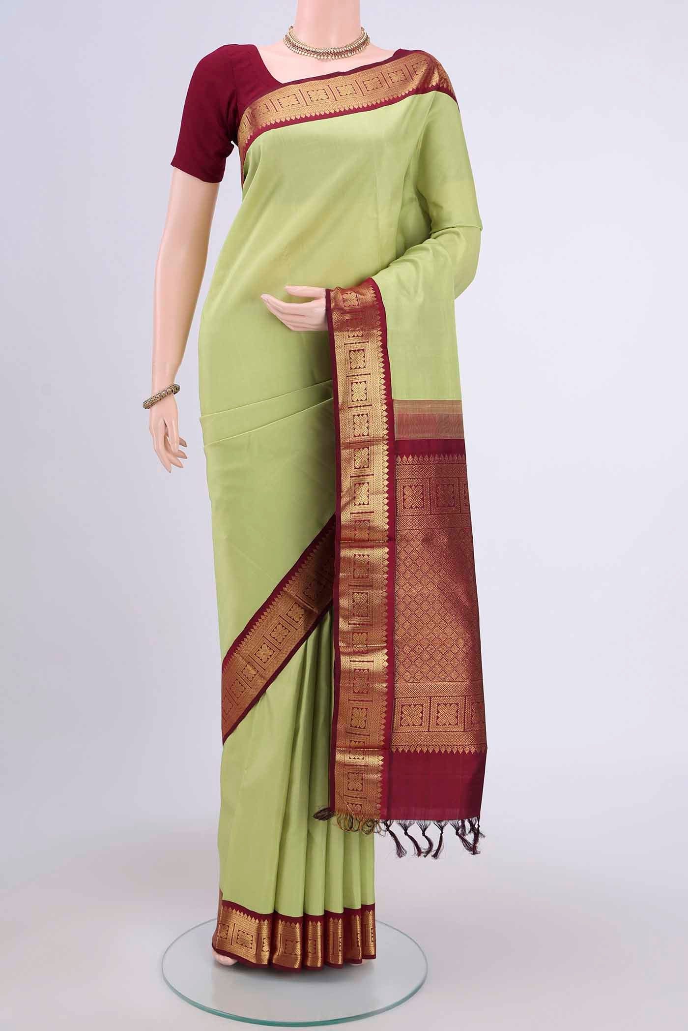 Pure Silk Pure Zari Pista Green Kanjivaram Saree