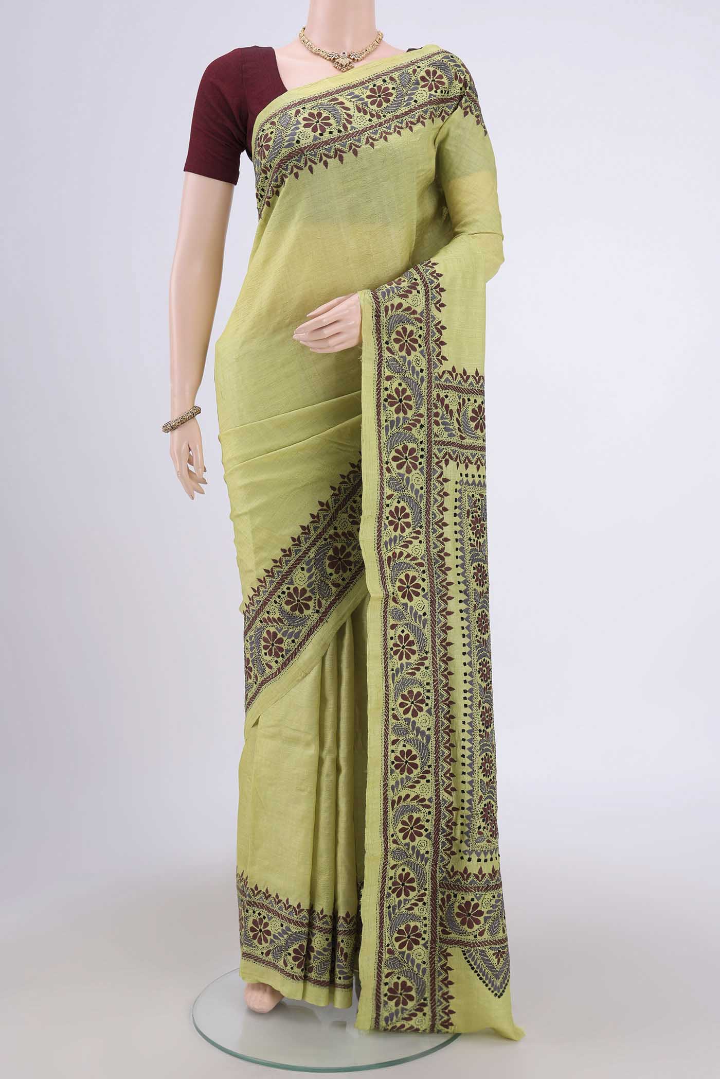 Lemon Yellow Tussar Silk Saree