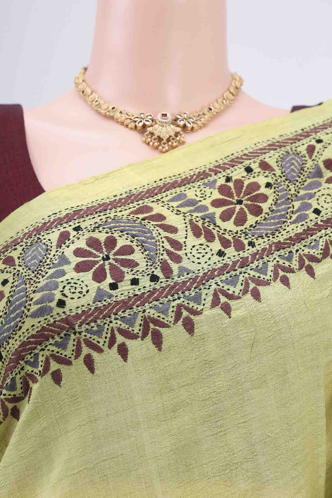 Lemon Yellow Tussar Silk Saree - Image 2