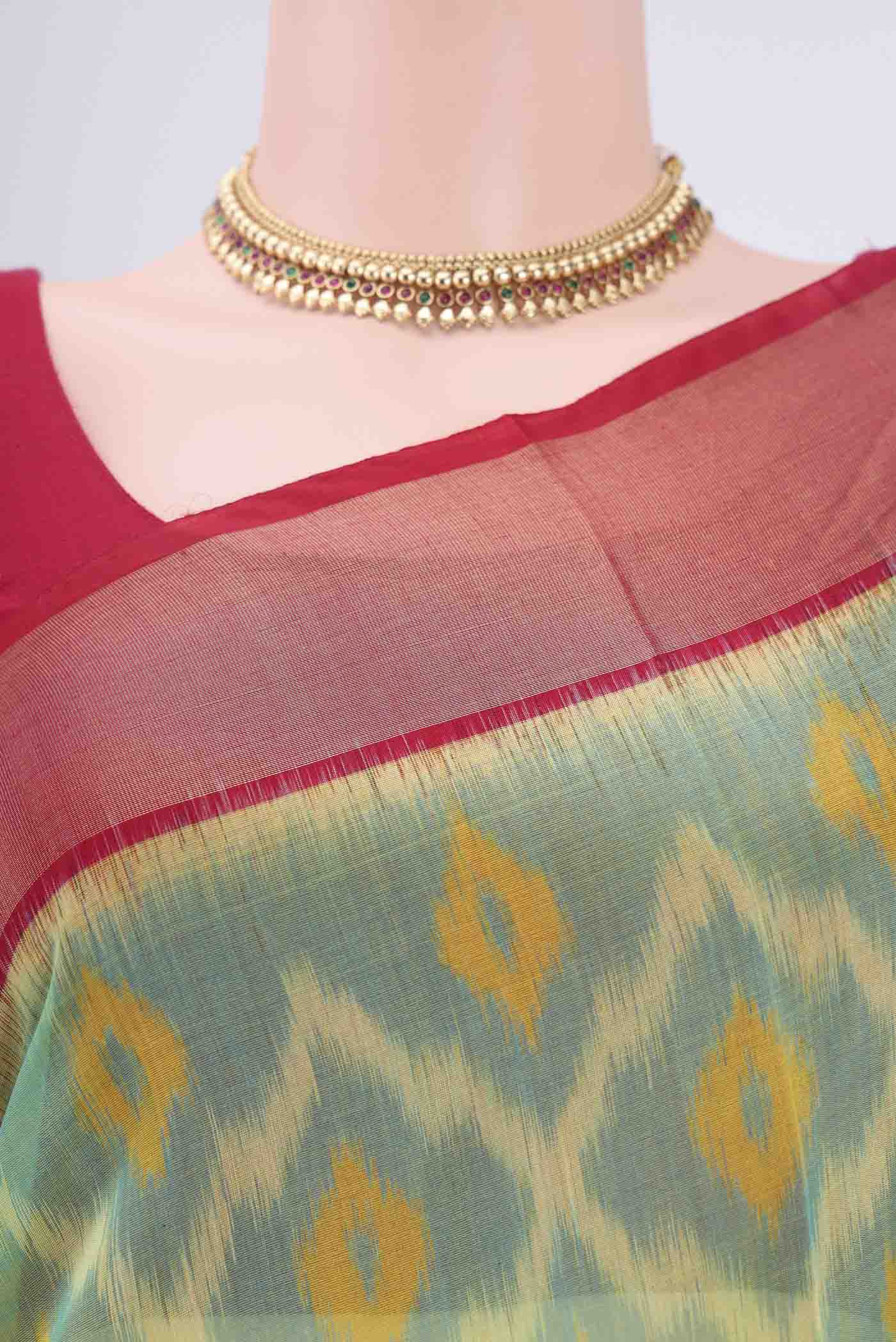 Light Green Silk Cotton Saree - Image 2
