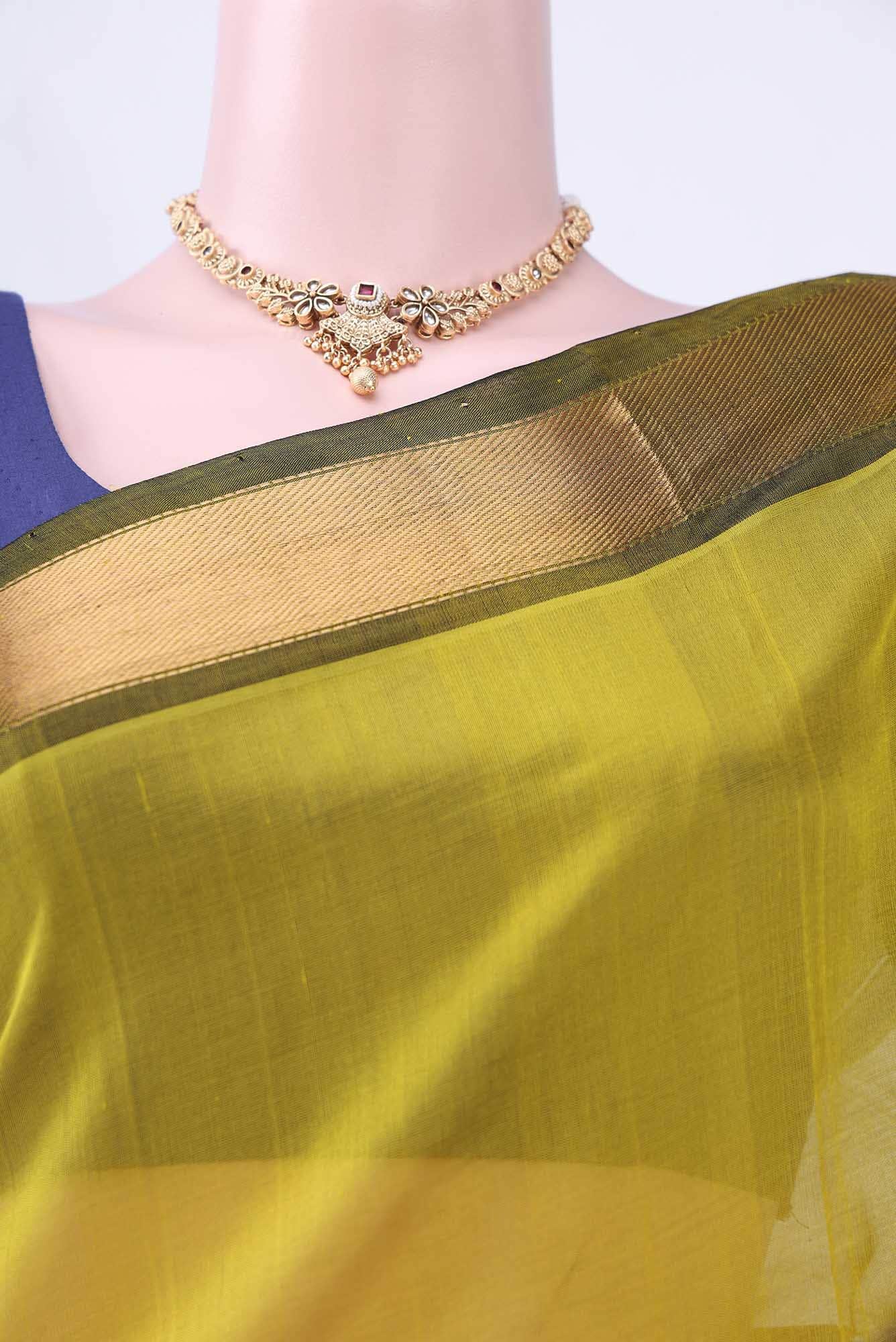 Acid Green Silk Cotton Saree - Image 2