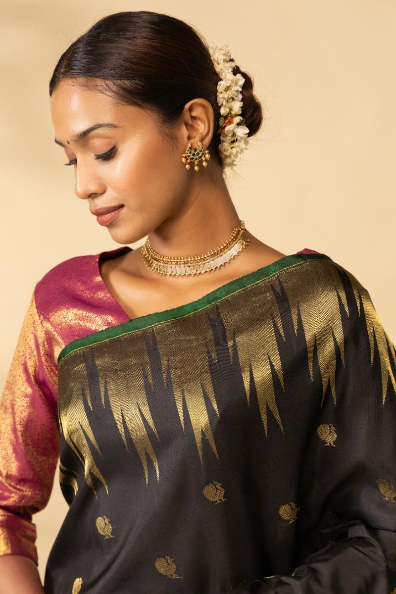 Aishwaryam-Black Kanchipuram Silk Saree - Image 3