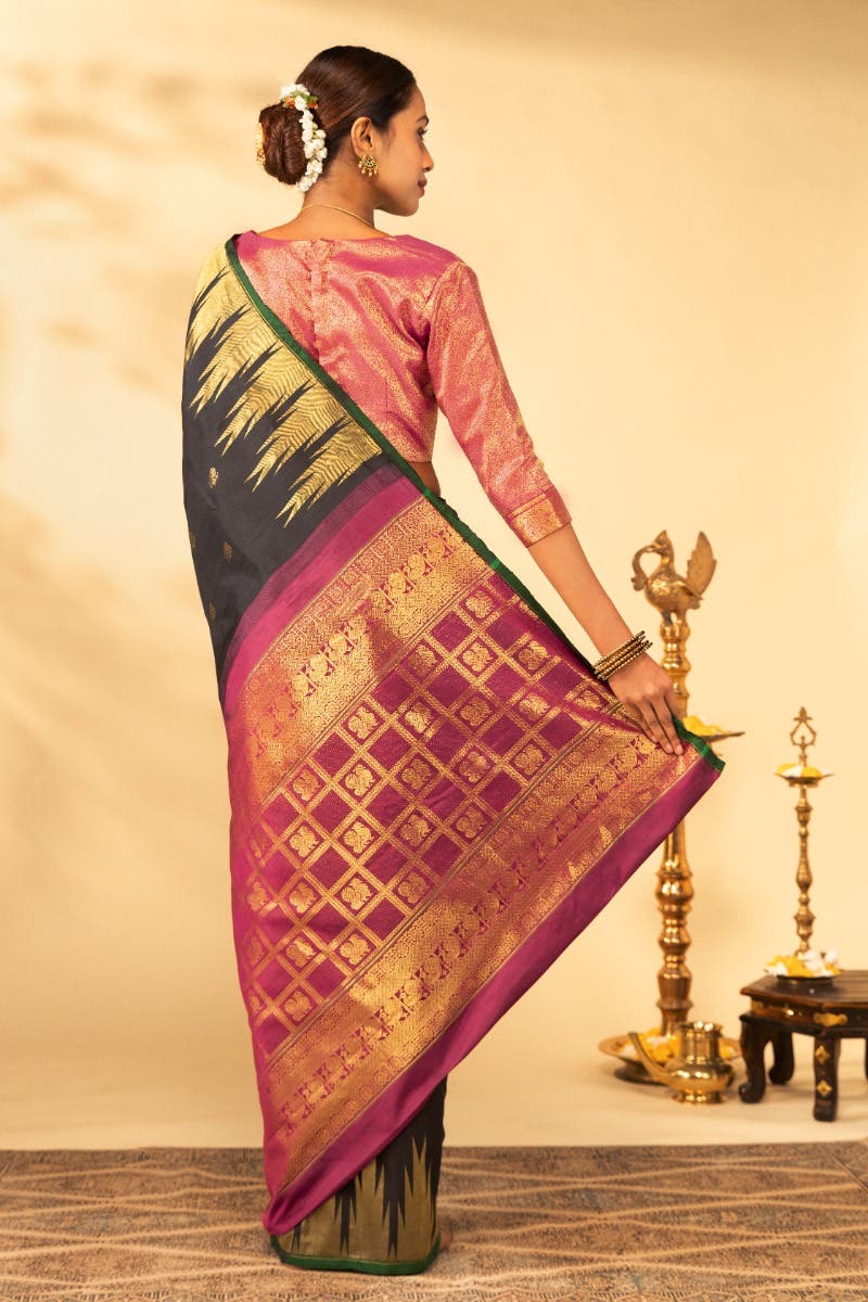 Aishwaryam-Black Kanchipuram Silk Saree - Image 7
