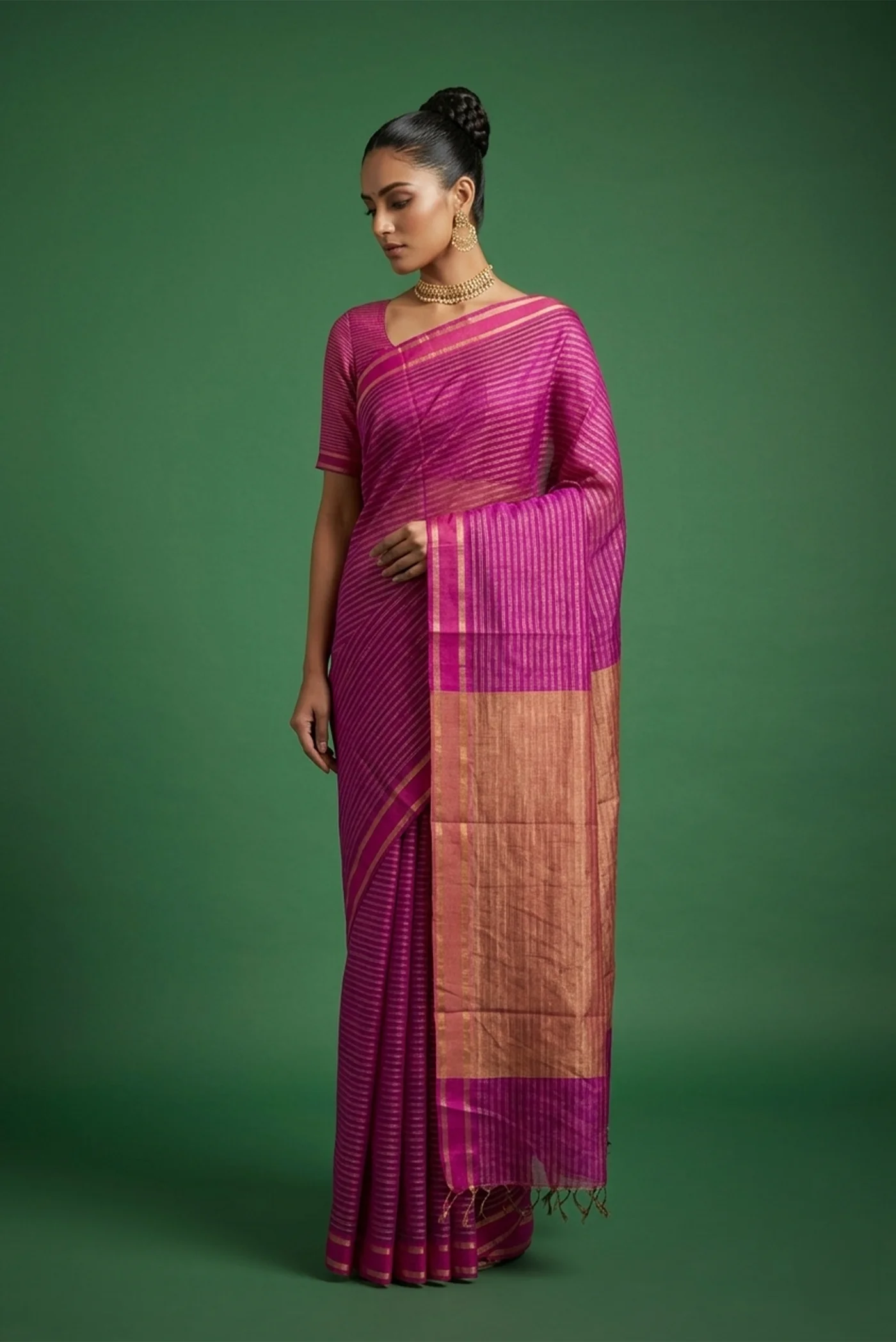 Akira-Dark Pink Bhagalpuri Tussar Silk Saree
