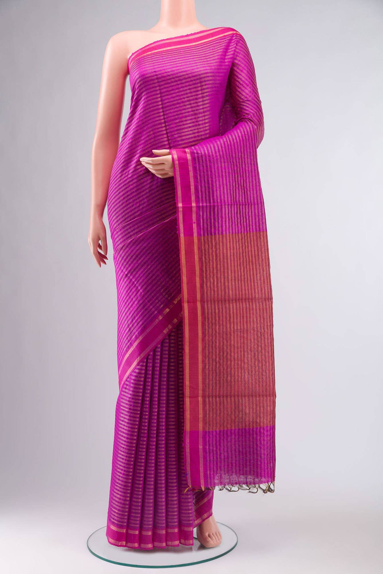 Akira-Dark Pink Bhagalpuri Tussar Silk Saree - Image 2