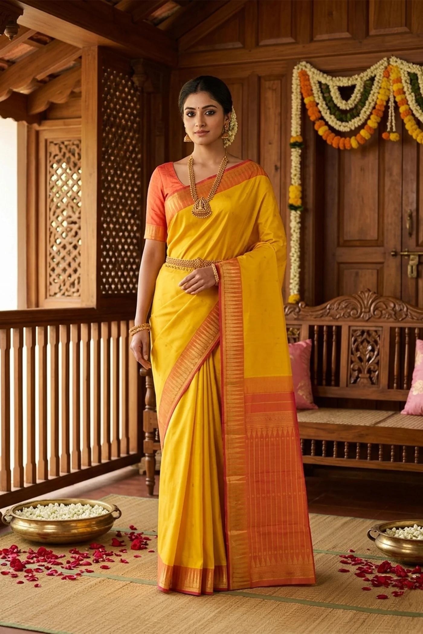 Amara-Mustard Yellow Kanchipuram Silk Saree
