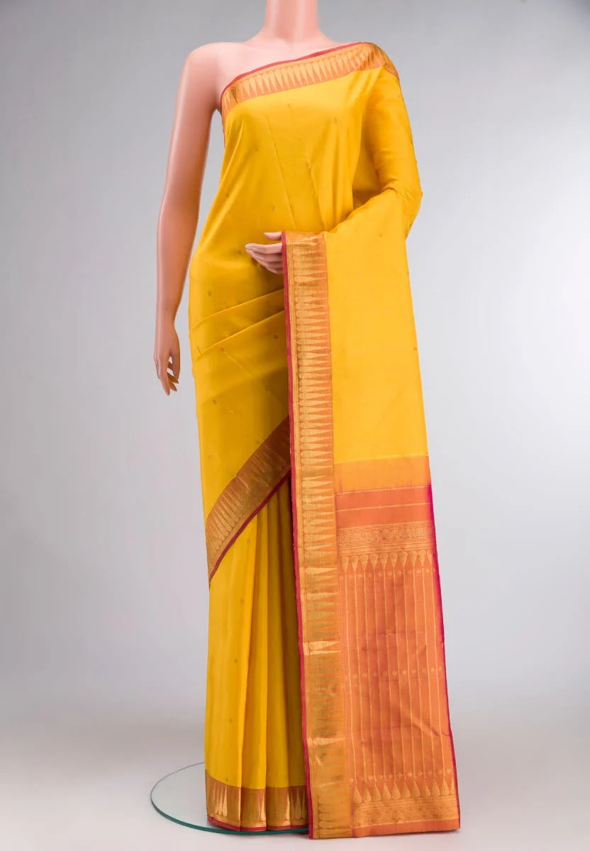 Amara-Mustard Yellow Kanchipuram Silk Saree - Image 2