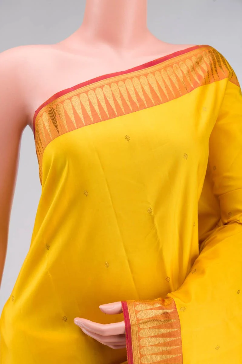 Amara-Mustard Yellow Kanchipuram Silk Saree - Image 3