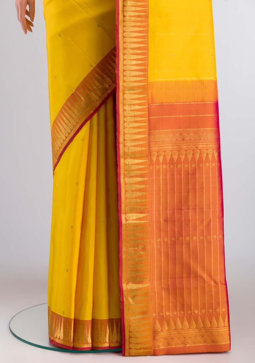 Amara-Mustard Yellow Kanchipuram Silk Saree - Image 4