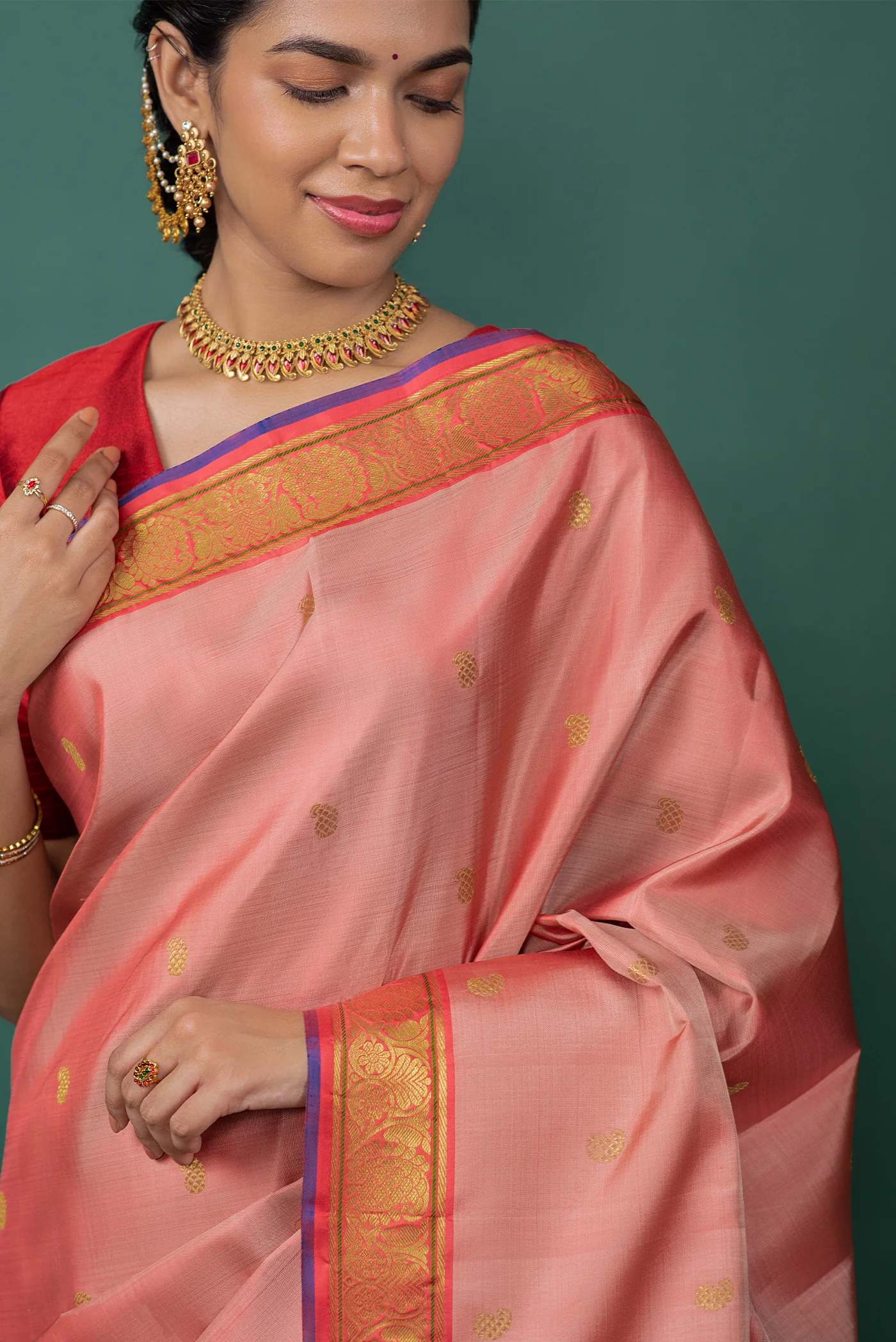 Ambara - Peach Kanchipuram Silk Saree - Image 4