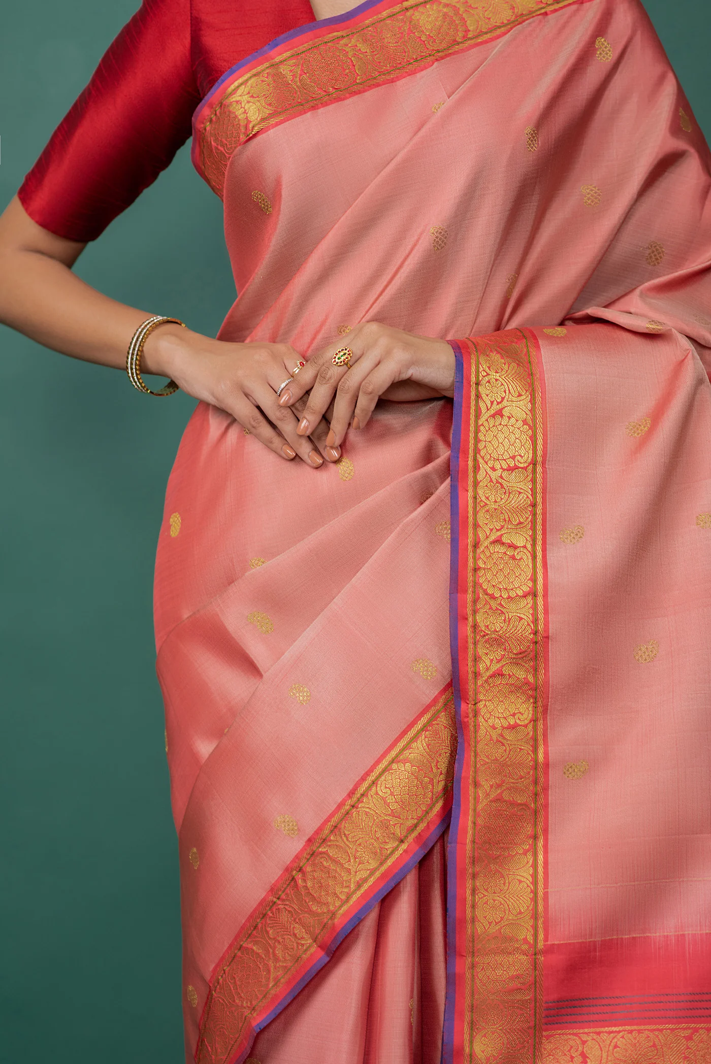 Ambara - Peach Kanchipuram Silk Saree - Image 5