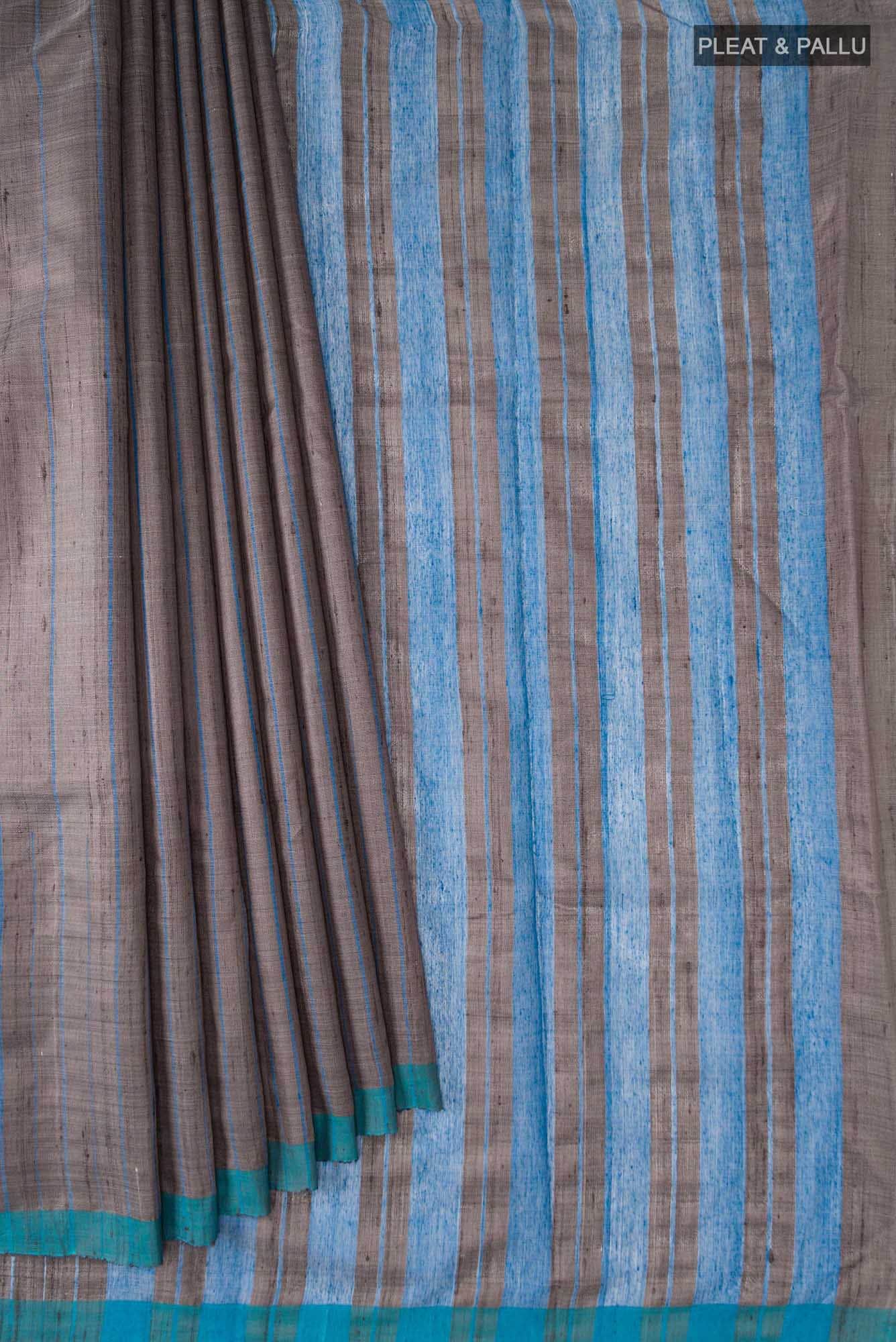 Amisha-Grey Bhagalpuri Tussar Silk Saree - Image 7