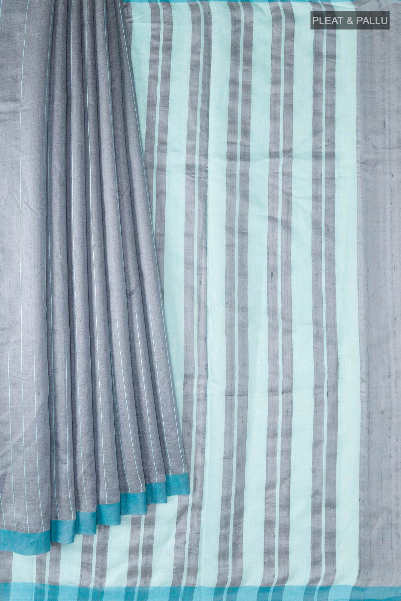 Amisha-Grey Bhagalpuri Tussar Silk Saree - Image 6