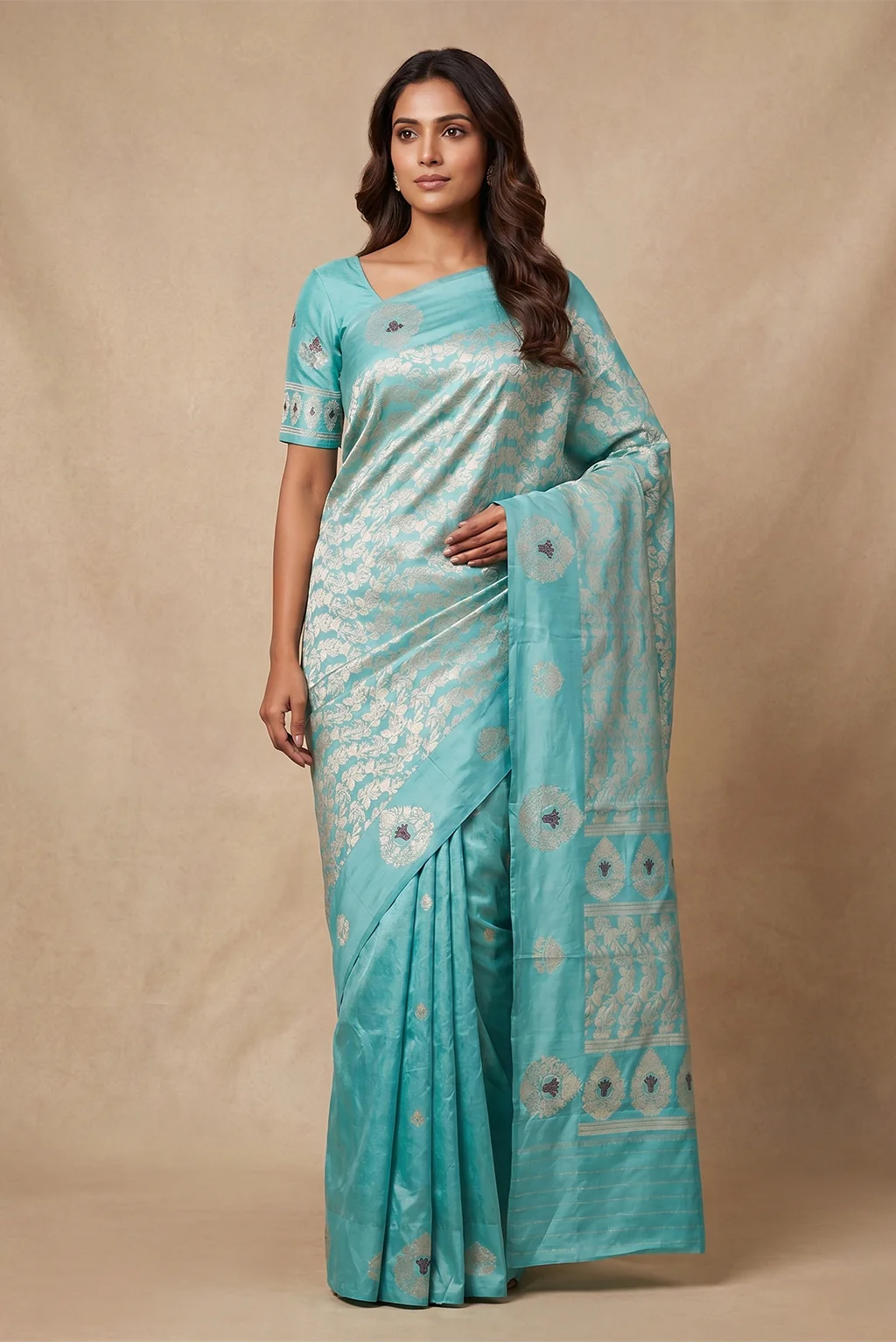 Anaar-Turquoise Banarasi Katan Silk Saree