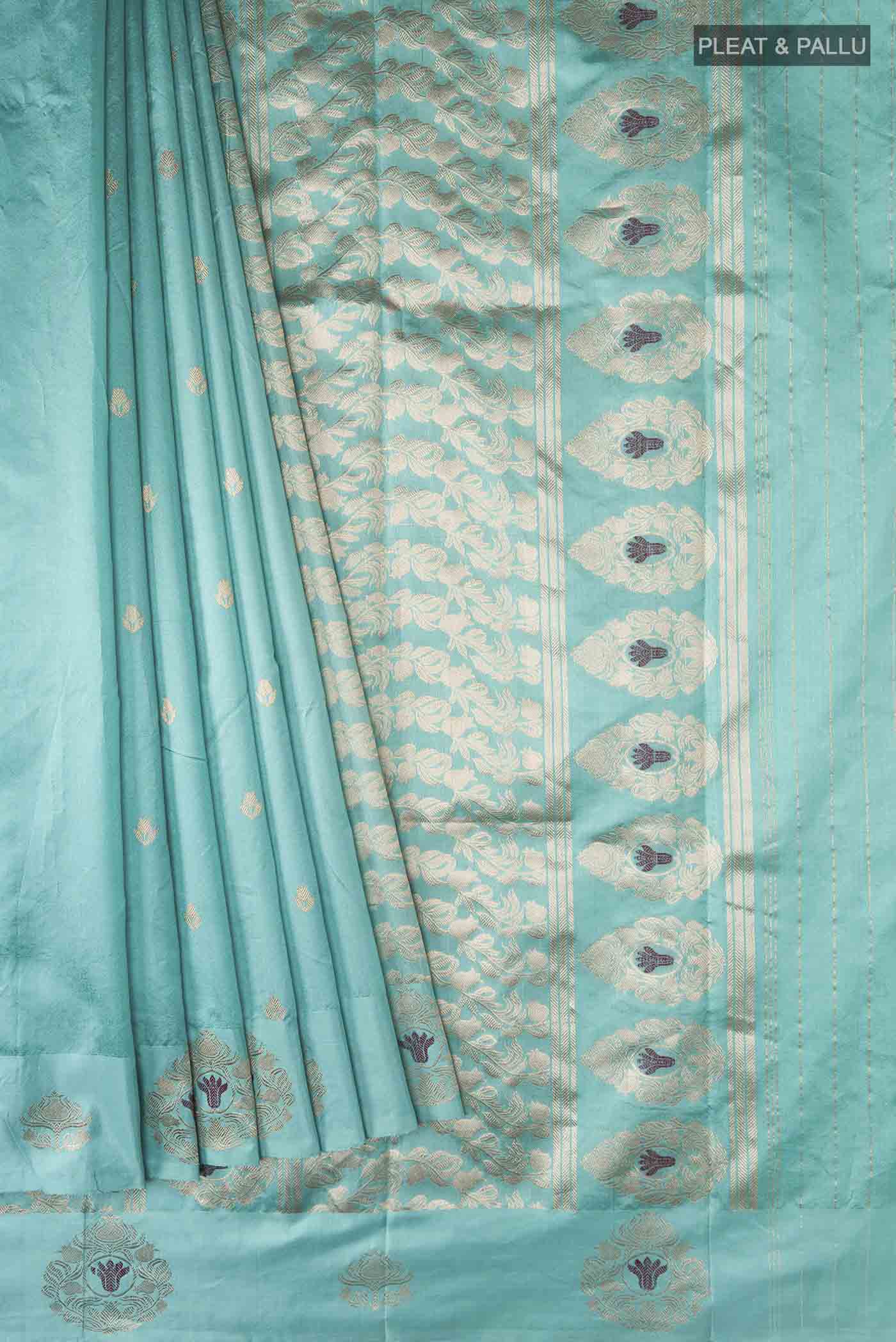 Anaar-Turquoise Banarasi Katan Silk Saree - Image 3