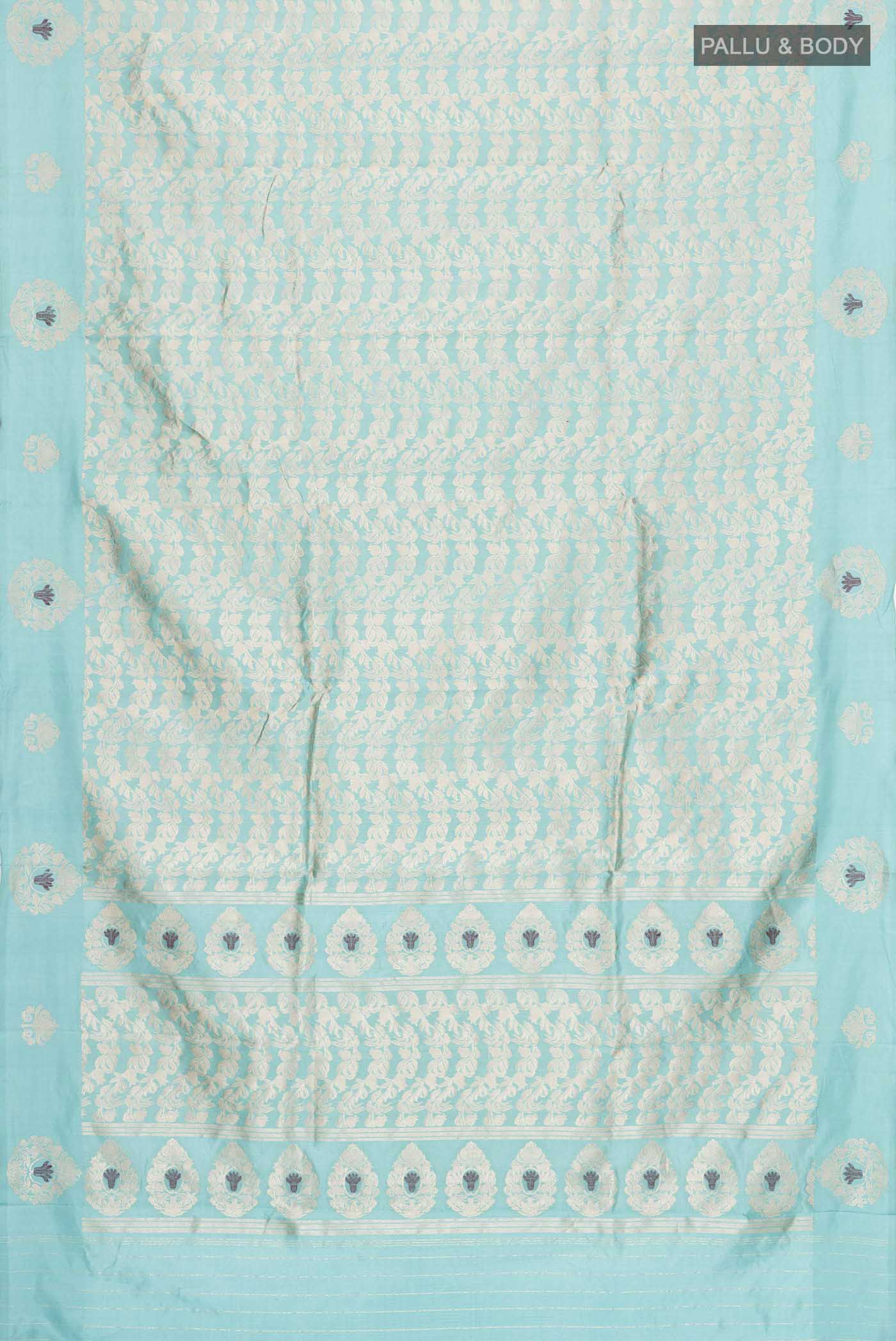 Anaar-Turquoise Banarasi Katan Silk Saree - Image 5