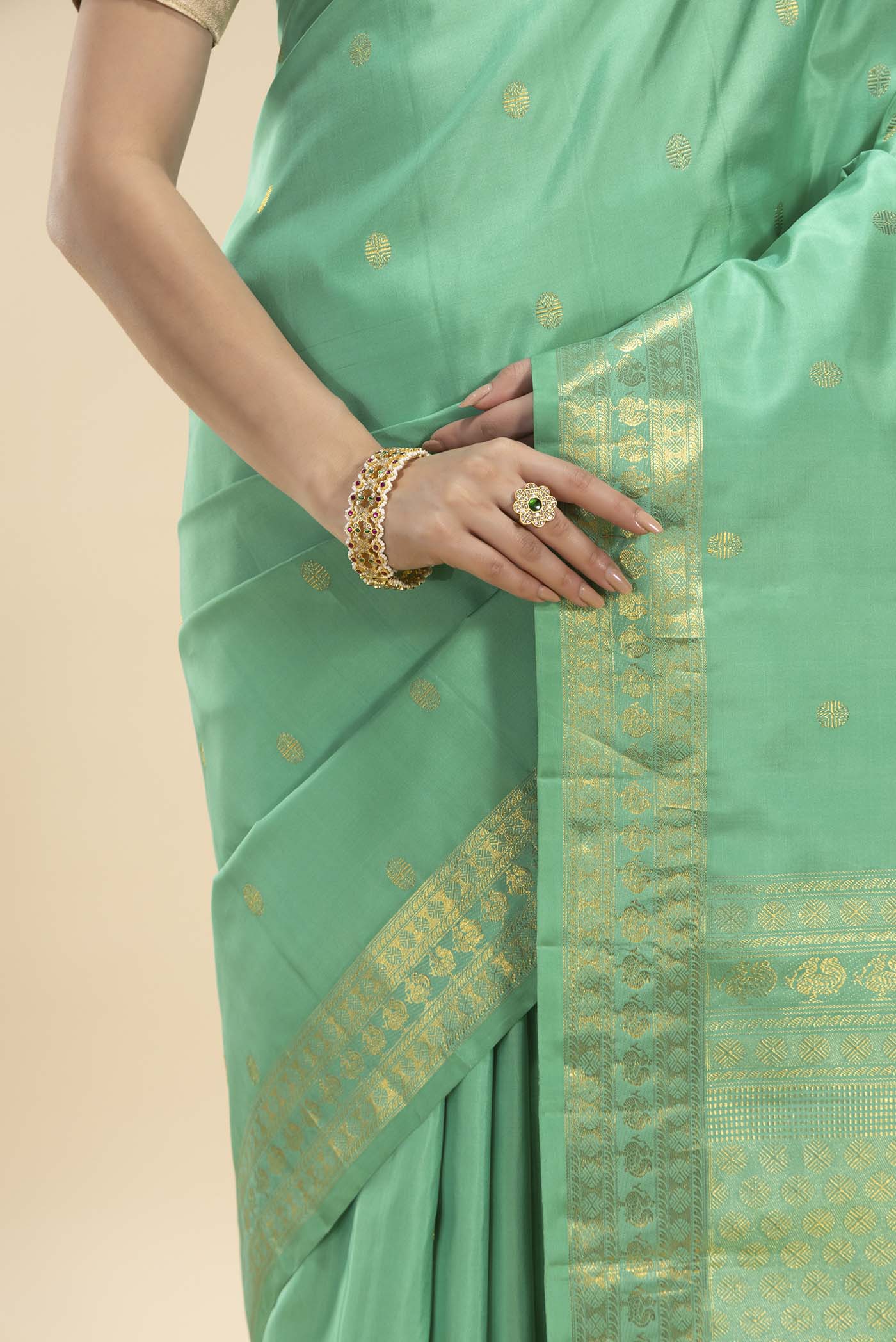 Anudhyana-Turquoise Kanchipuram Silk Saree - Image 4