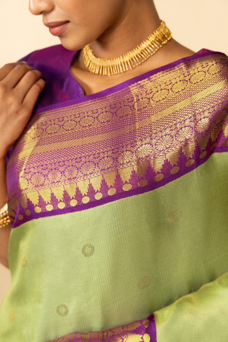 Anugraha-Pista Green Kanchipuram Silk Saree - Image 3