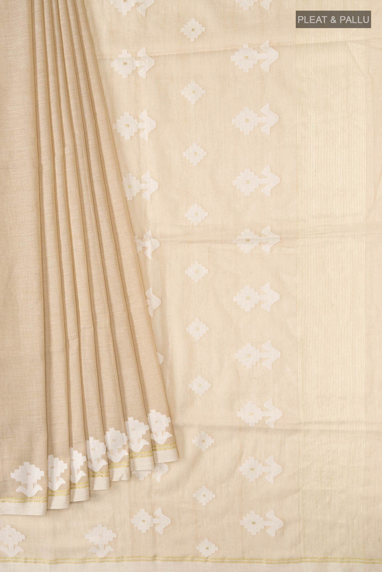 Anuradha-Beige Bengal Cotton Saree - Image 2