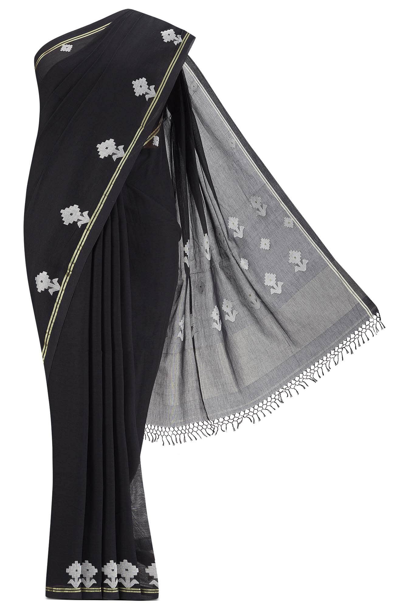 Anuradha-Black Bengal Cotton Saree - Image 2