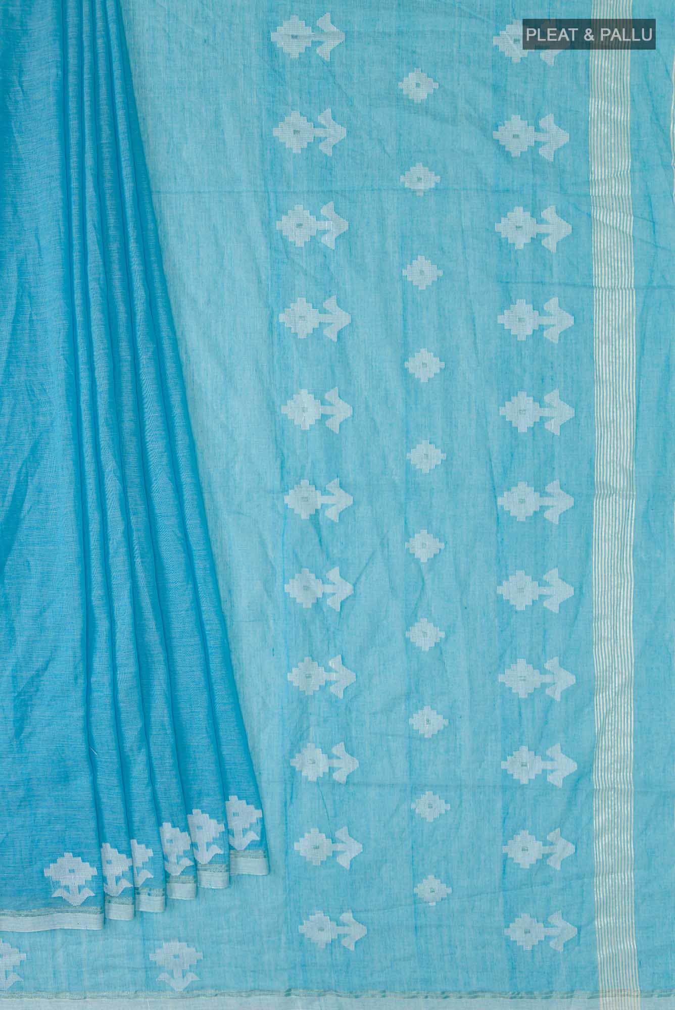 Anuradha-Sky Blue Bengal Cotton saree - Image 6
