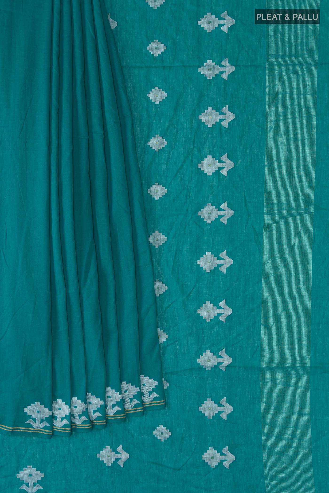 Anuradha-Teal Bengal Cotton Saree - Image 8