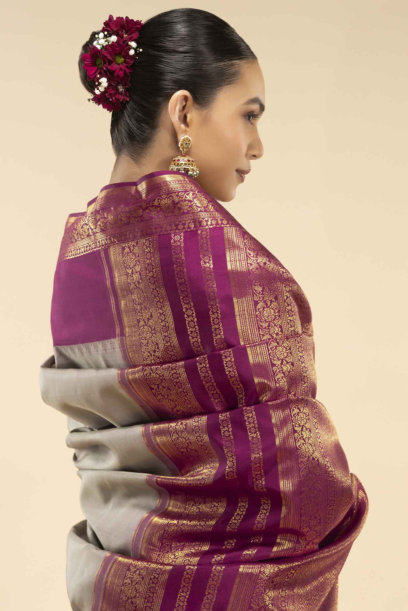 Aparajita-Grey Kanchipuram Silk Saree - Image 2