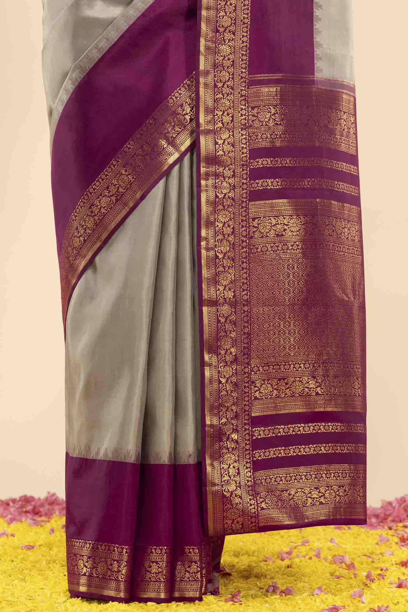 Aparajita-Grey Kanchipuram Silk Saree - Image 5