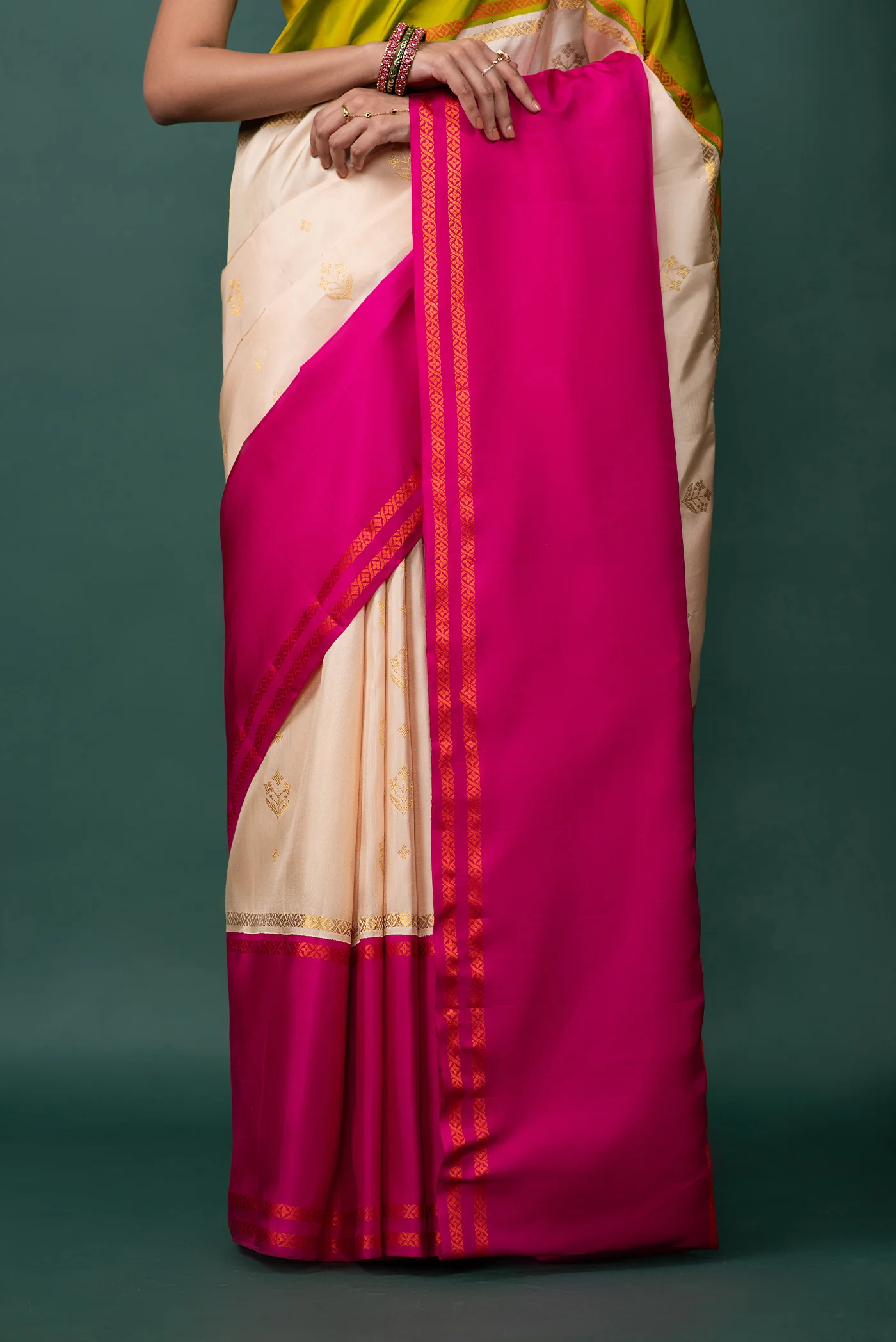 Arunima - Off White Muppagam Kanchipuram Silk Saree - Image 5