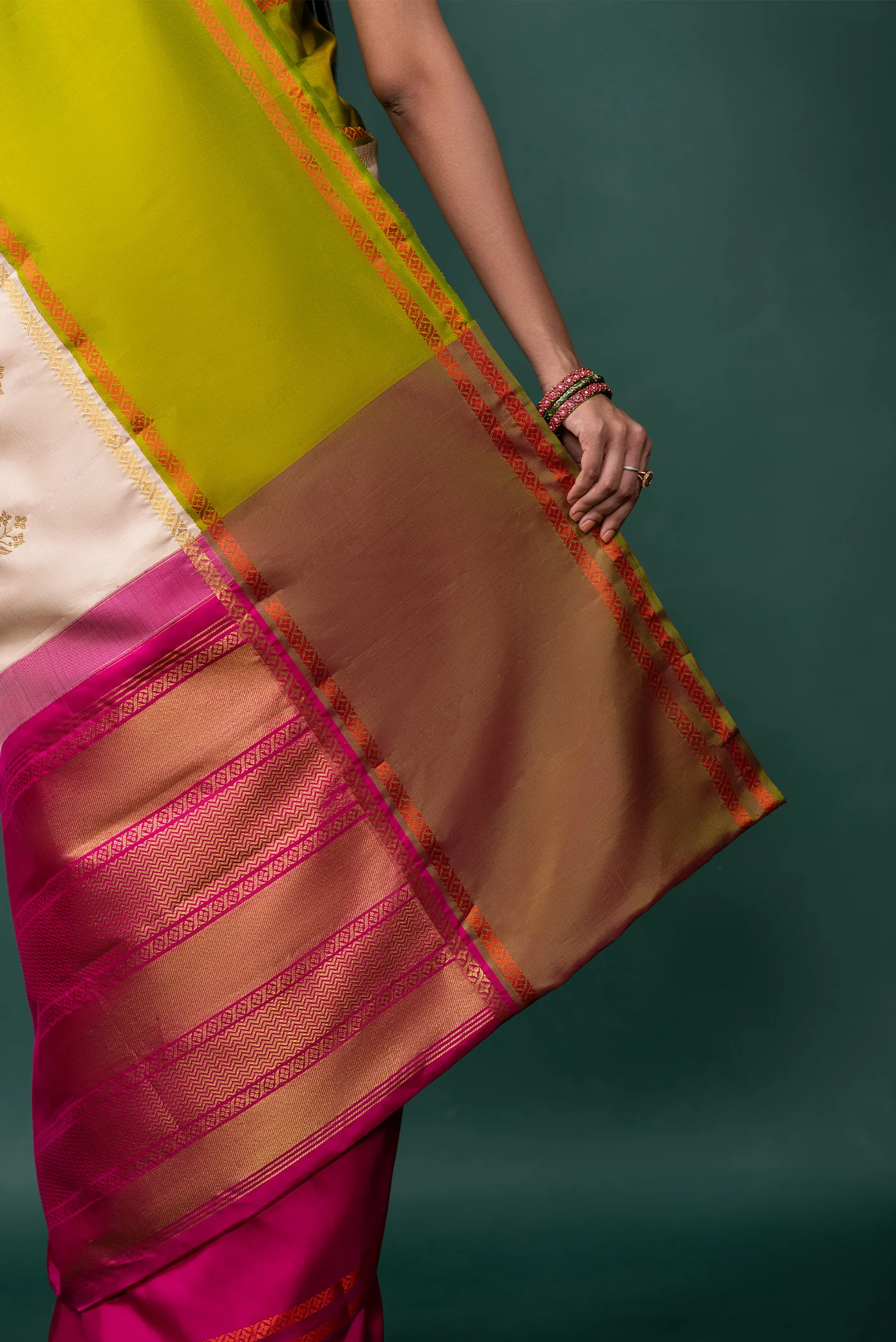 Arunima - Off White Muppagam Kanchipuram Silk Saree - Image 8