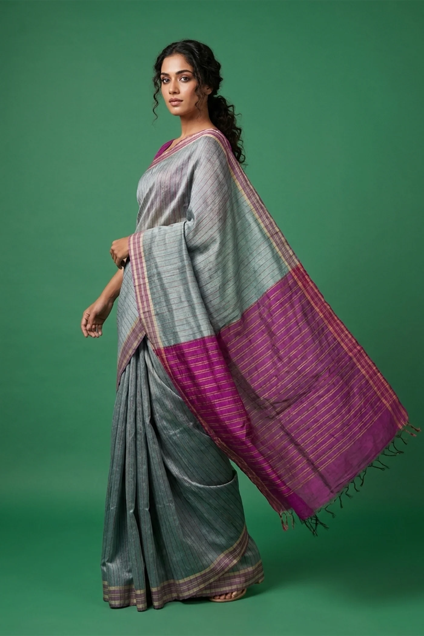 Avni-Blue Grey Bhagalpuri Tussar Silk Saree