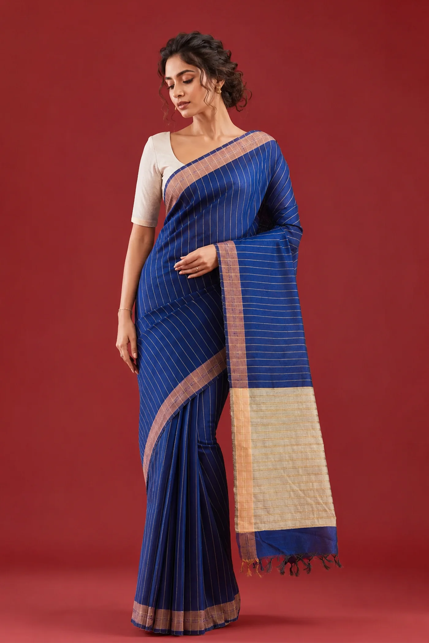 Avni-Royal Blue Bhagalpuri Tussar Silk Saree