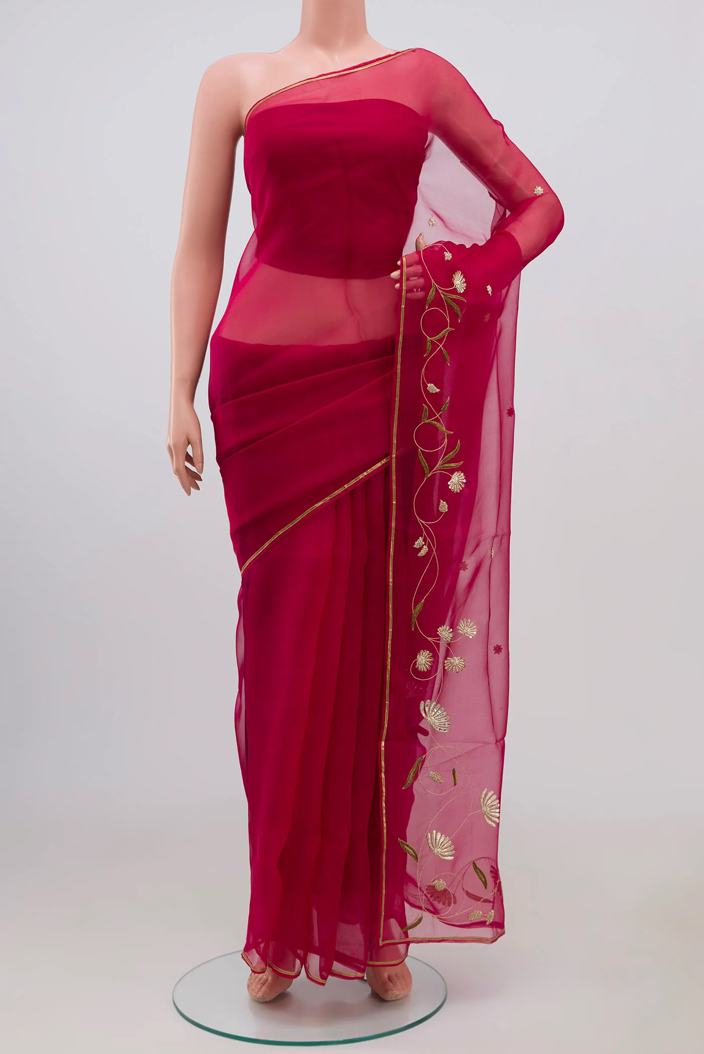 Bahar- Rani Pink Organza Silk Saree - Image 2