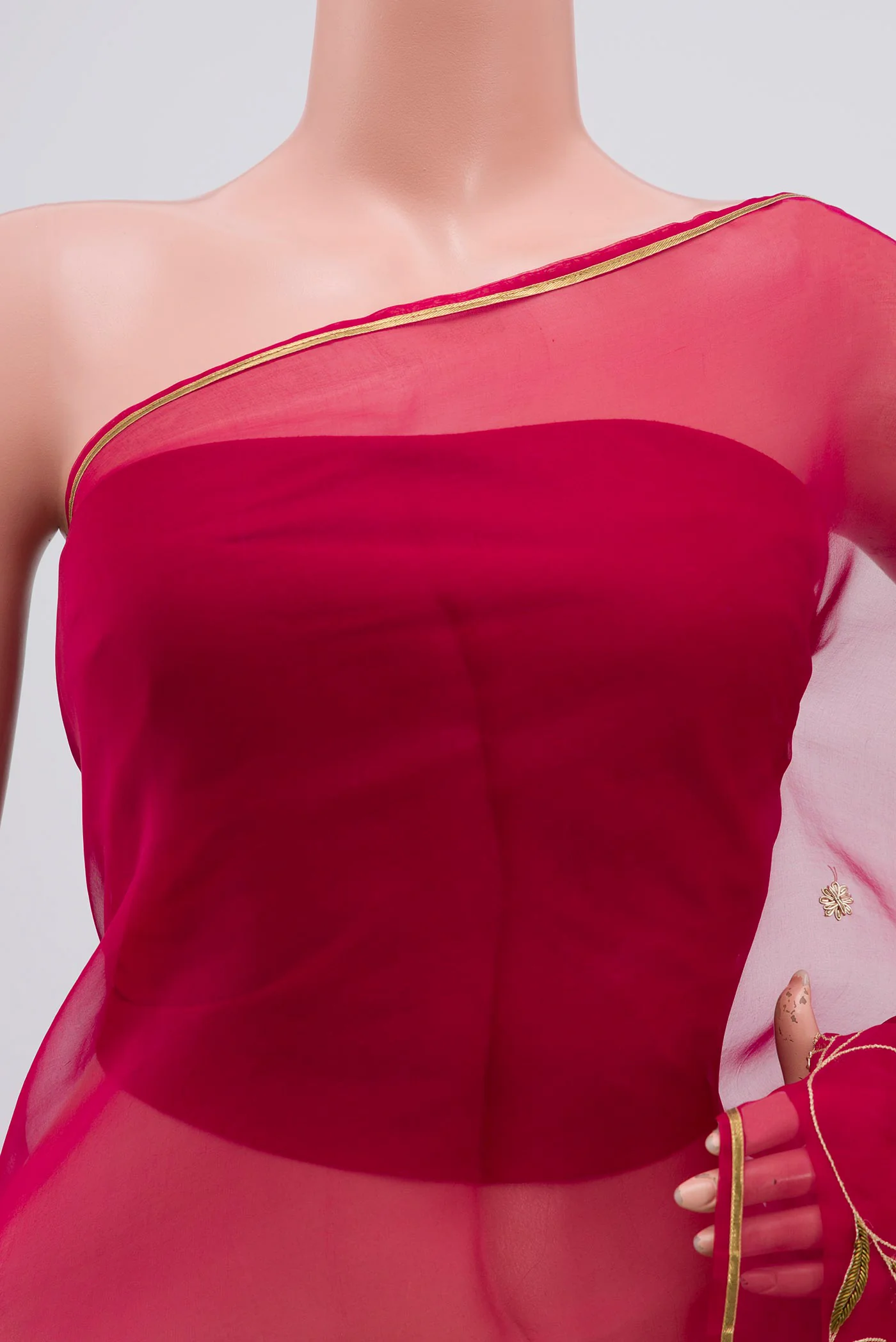 Bahar- Rani Pink Organza Silk Saree - Image 3
