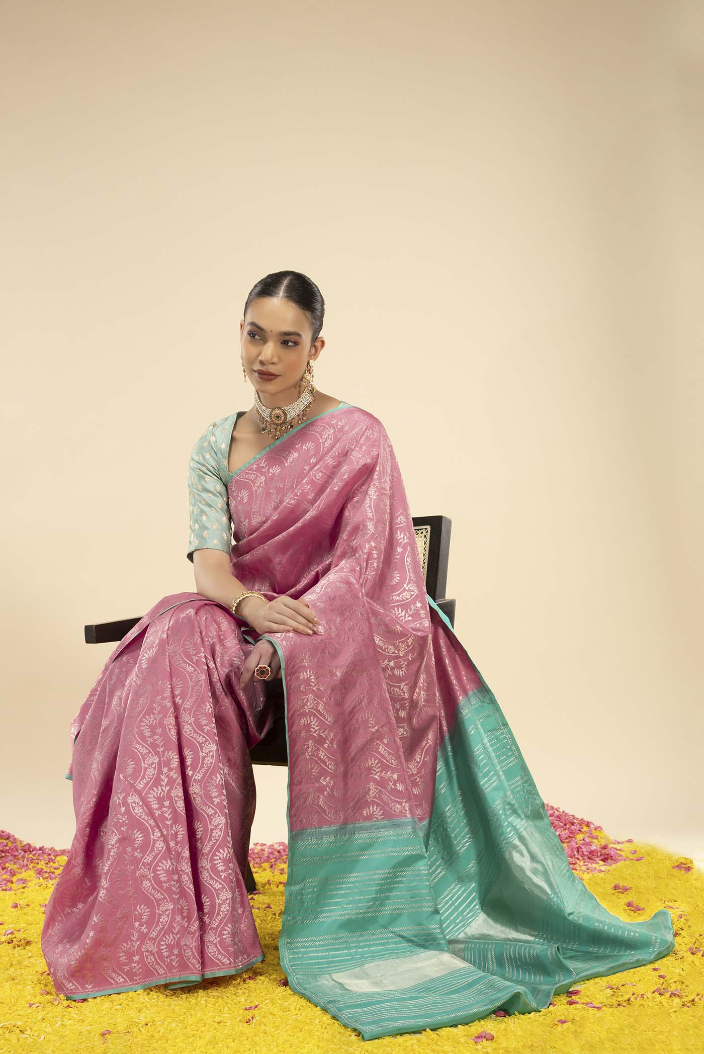 Ballari-Peach Kanchipuram Silk Saree - Image 2
