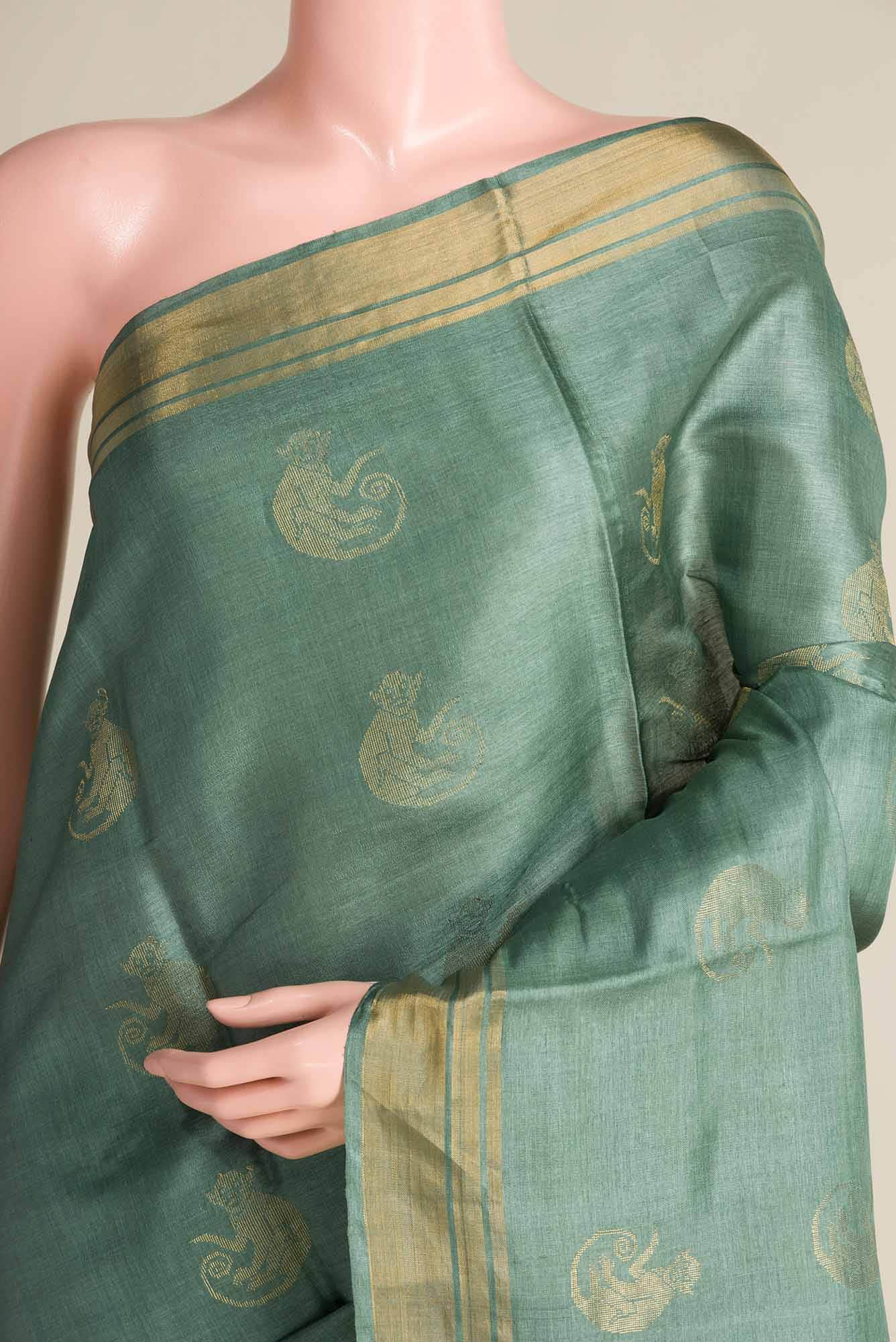 Banana Bandit-Green Bhagalpuri Tussar Silk Saree - Image 2