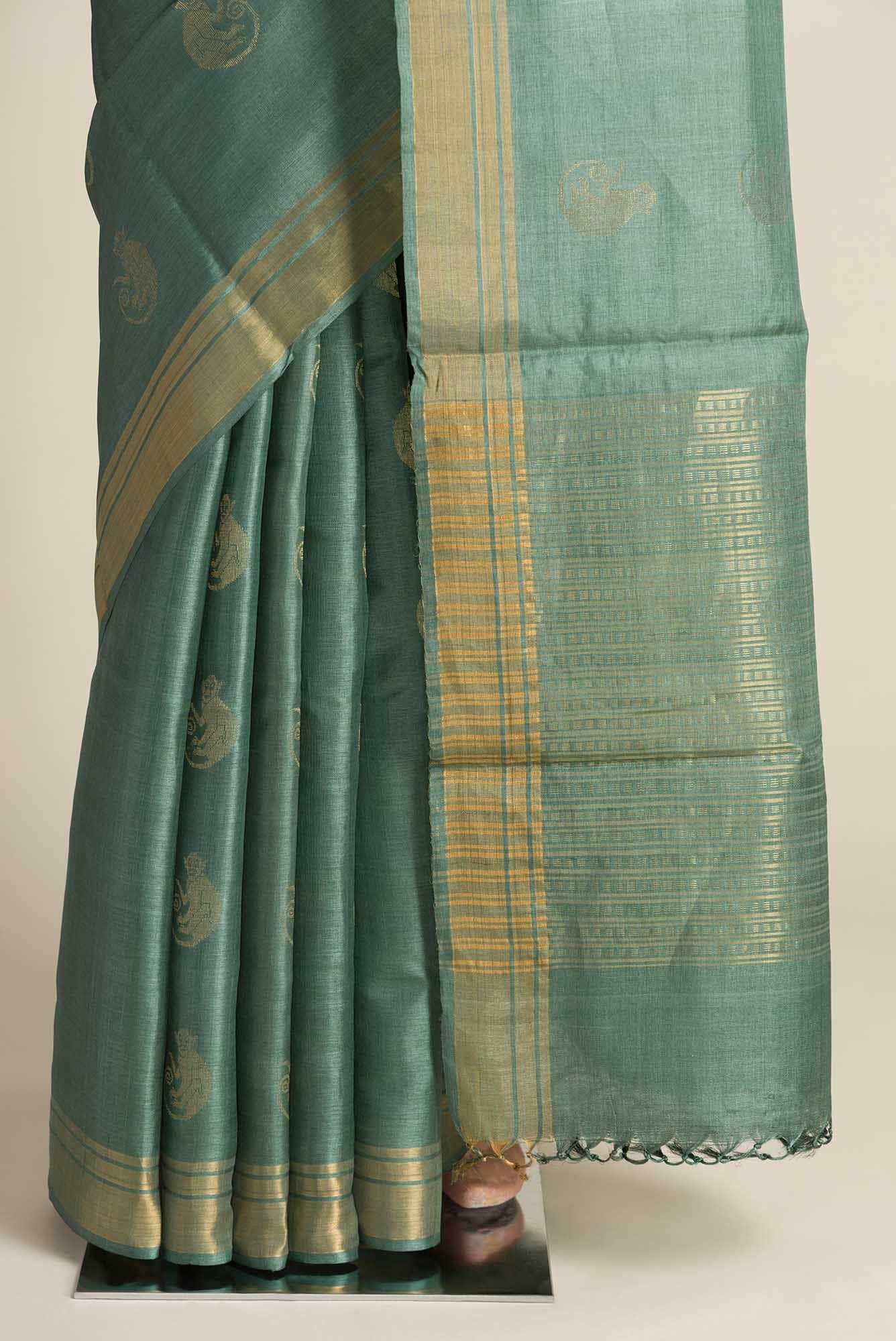 Banana Bandit-Green Bhagalpuri Tussar Silk Saree - Image 3